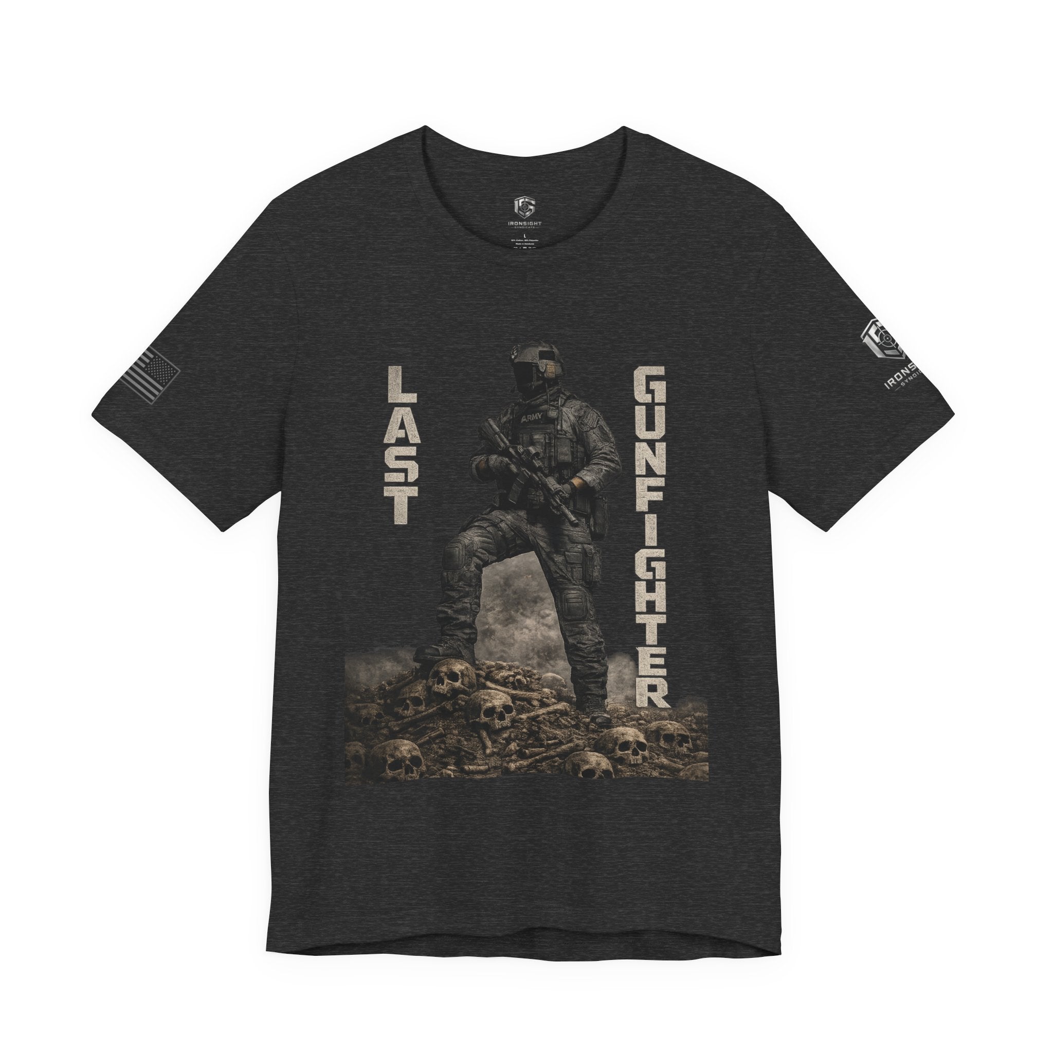 Last Gunfighter Infantry Inspired Patriotic T-Shirt - Dark Grey Heather | Ironsight Syndicate