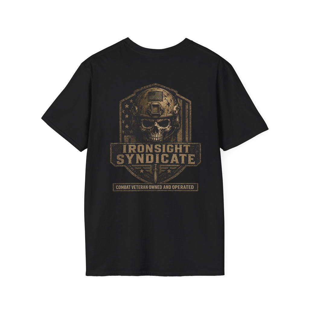 Ironsight Syndicate Tactical Skull T-Shirt | Patriotic Military Graphic Tee for Veterans & Patriots, Adult (13 and up), unisex