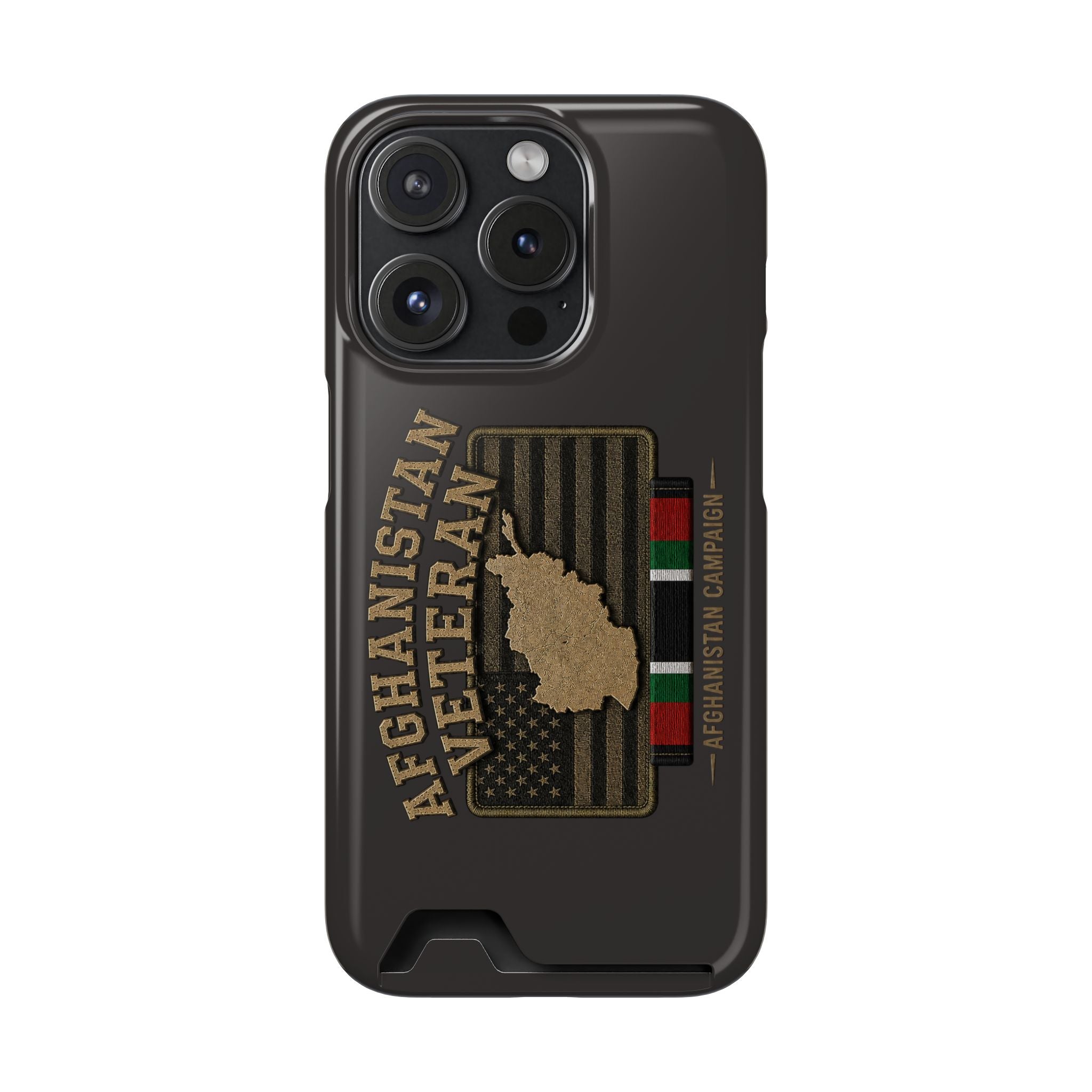 Afghanistan Veteran Phone Case with Card Holder — Military Tribute Wallet Case - iPhone 15 Pro (Glossy) | Ironsight Syndicate