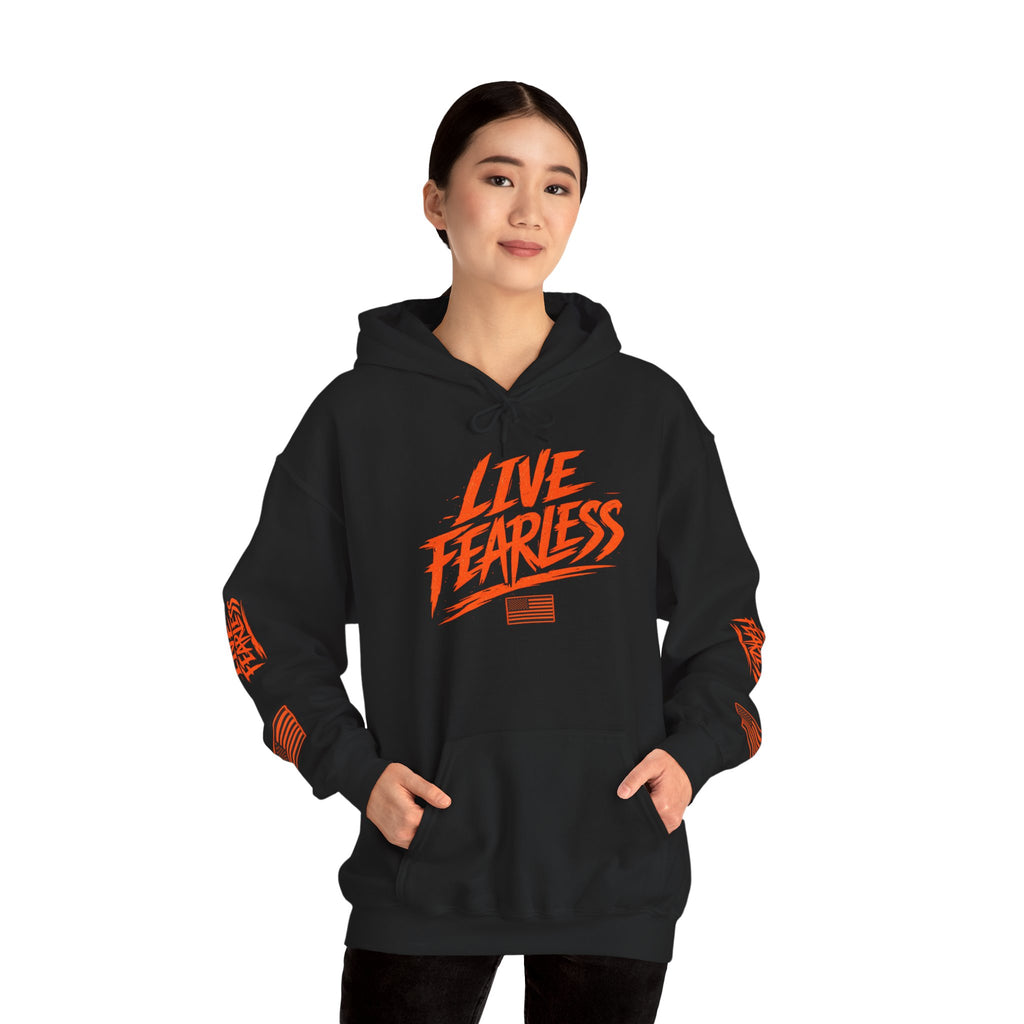 Live Fearless Hoodie (Orange)| Premium Heavy Weight-Military-Inspired Patriotic Hoodie | Ironsight Syndicate
