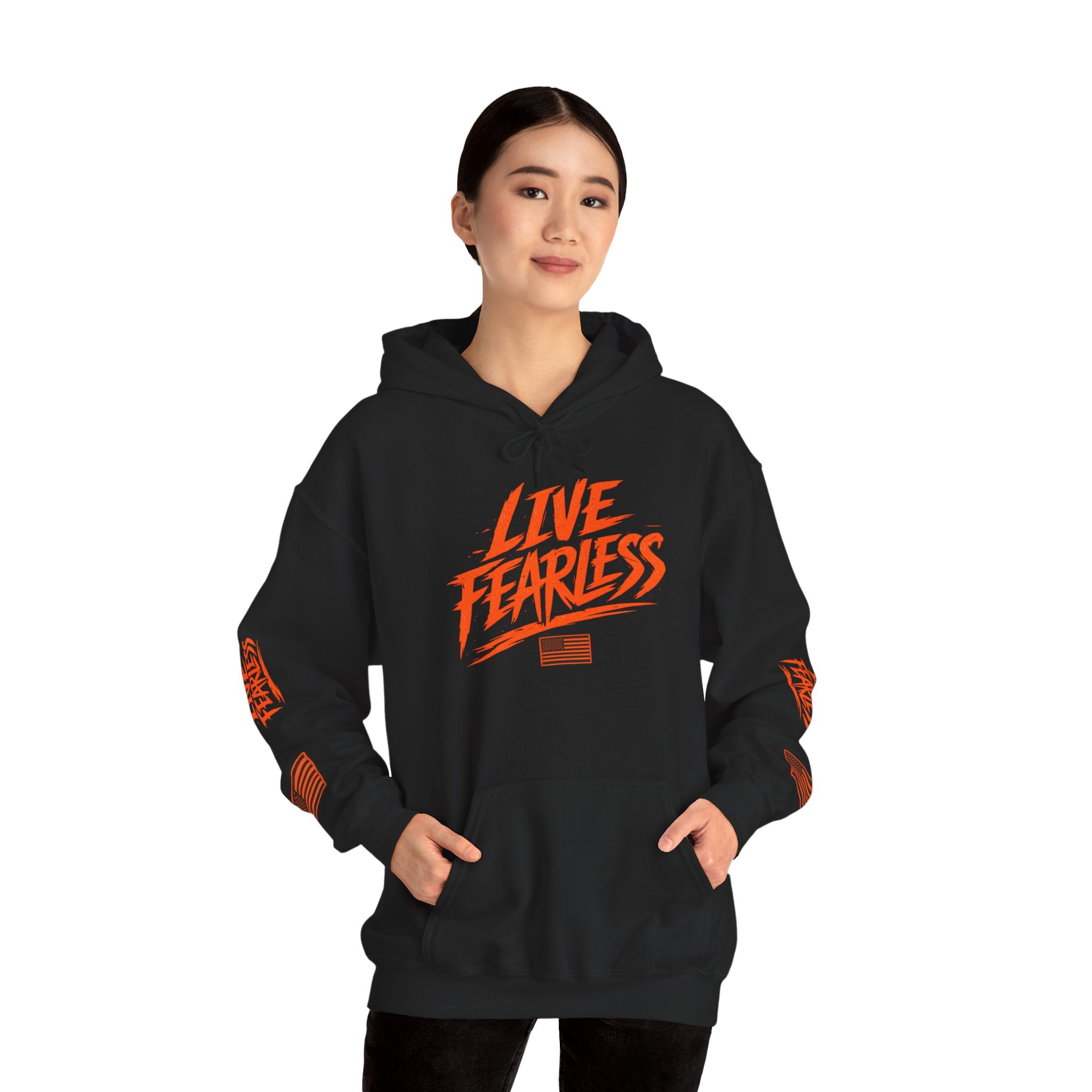 Live Fearless Hoodie (Orange)| Premium Heavy Weight-Military-Inspired Patriotic Hoodie | Ironsight Syndicate