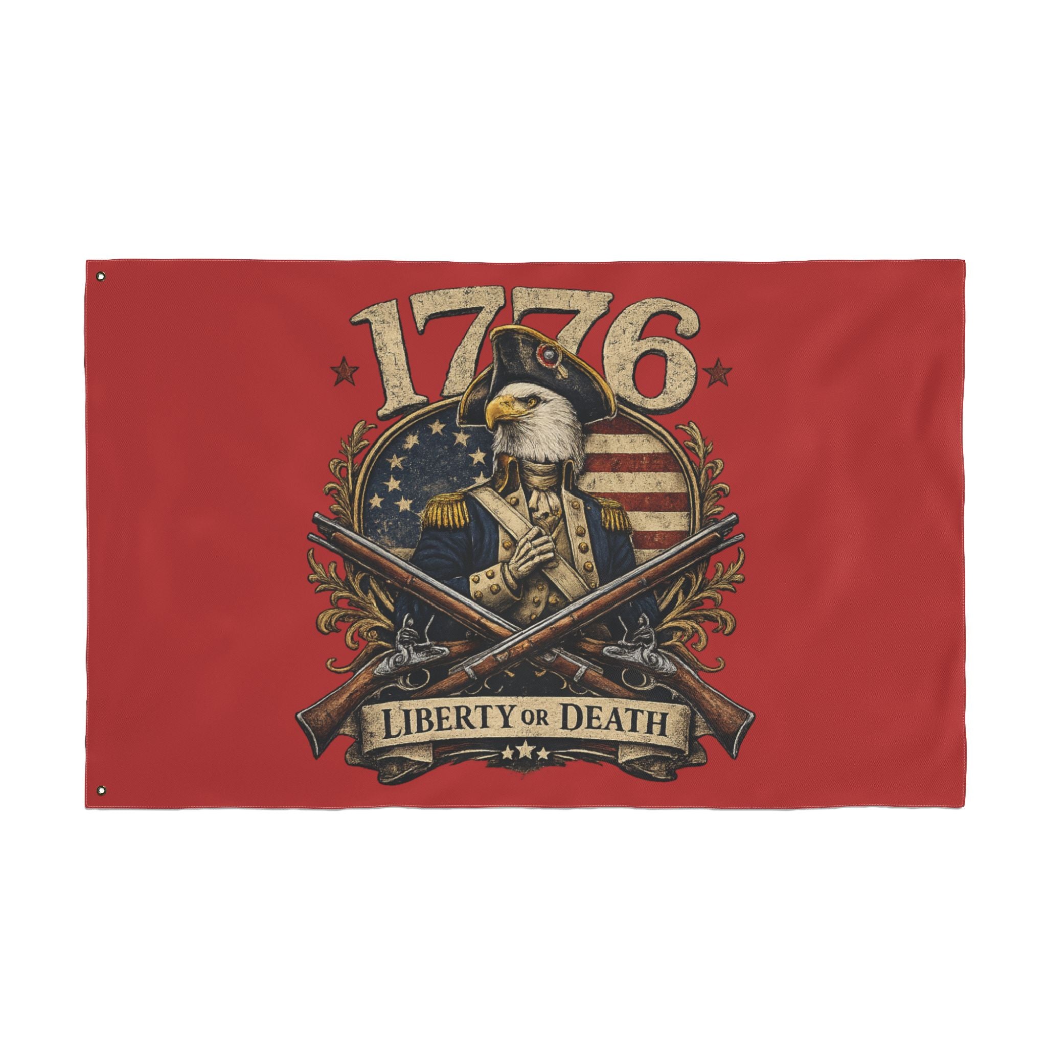 Red 1776 Liberty or Death Bald Eagle American Flag | Patriotic Revolutionary War Banner for Veterans & Patriots