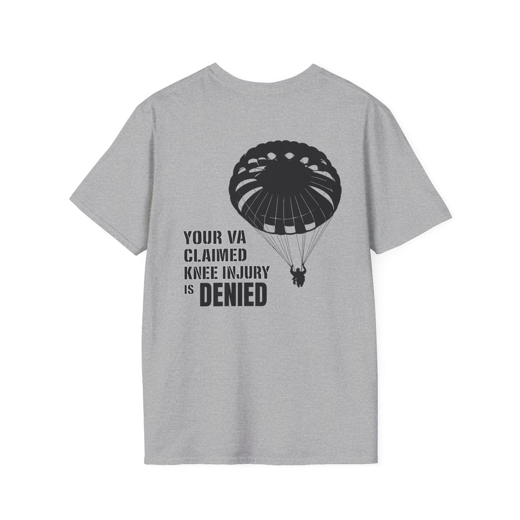 VA Knee Injury Claim Is Denied T-Shirt (Black Graphic) | Ironsight Syndicate