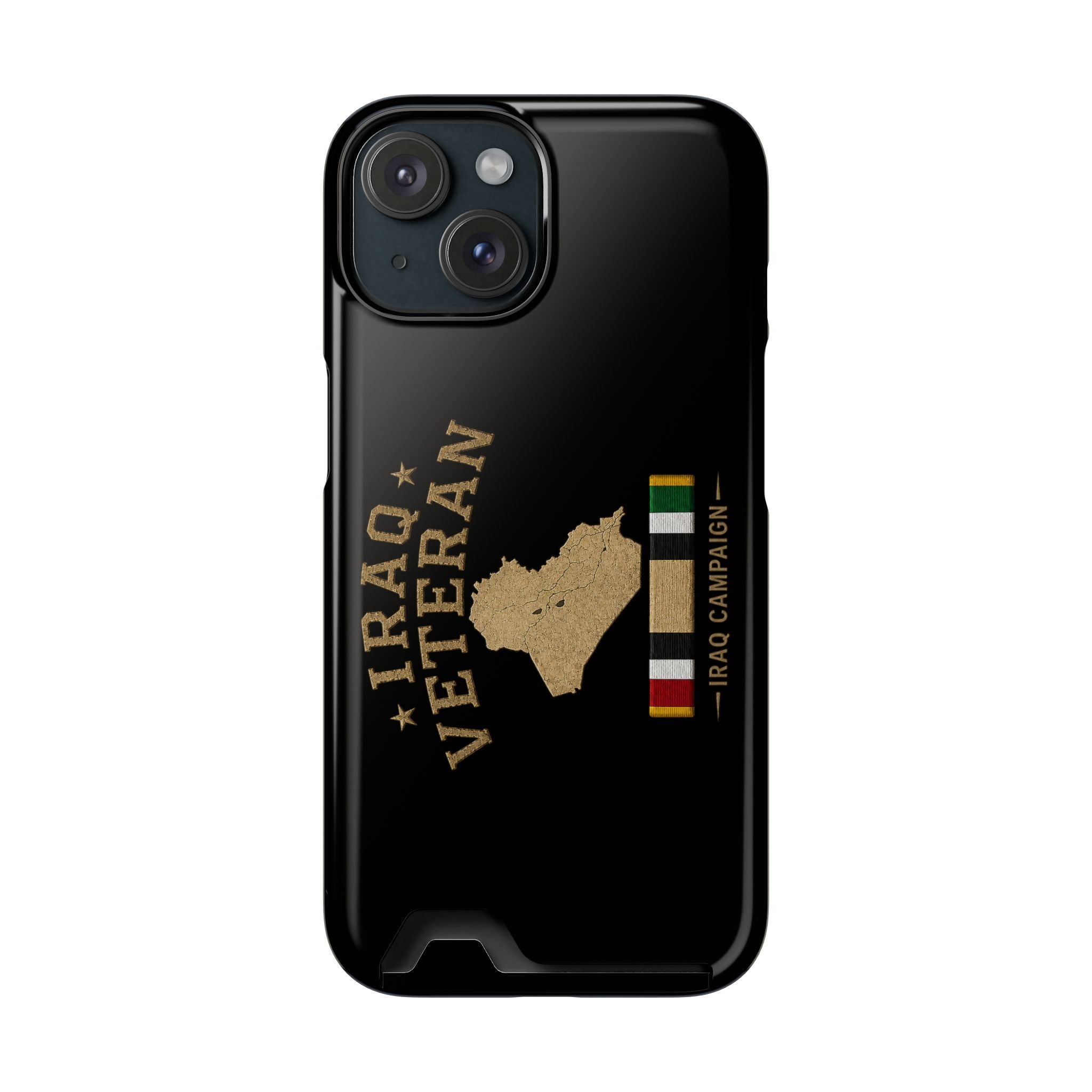 Iraq Veteran Phone Case with Card Holder — Iraq Campaign Service Ribbon - iPhone 15 (Glossy) | Ironsight Syndicate