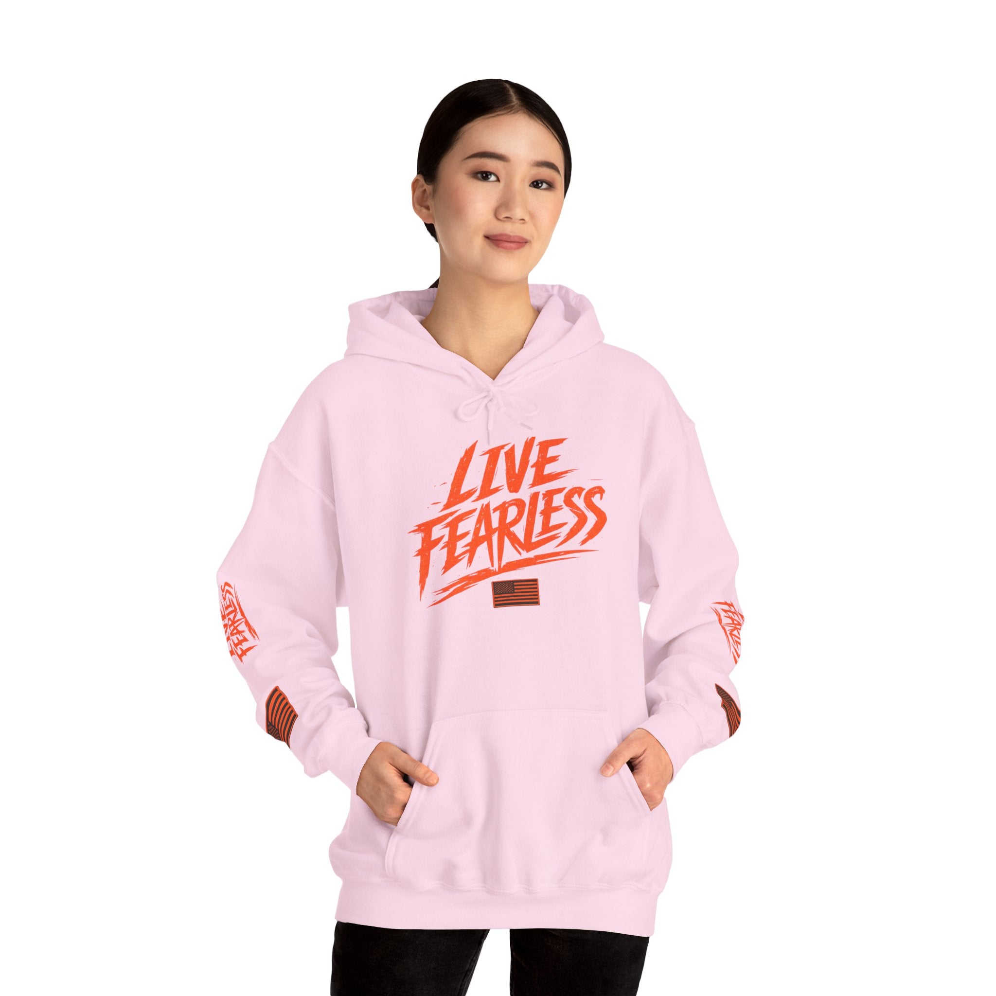 Live Fearless Hoodie (Orange)| Premium Heavy Weight-Military-Inspired Patriotic Hoodie | Ironsight Syndicate