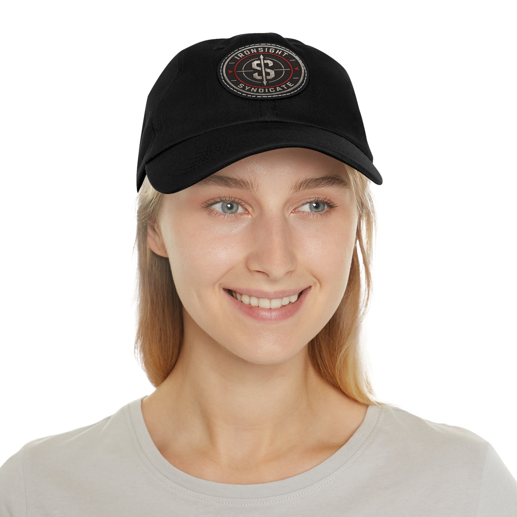 Embroidered Round Leather Patch Dad Hat – Ironsight Syndicate Logo
