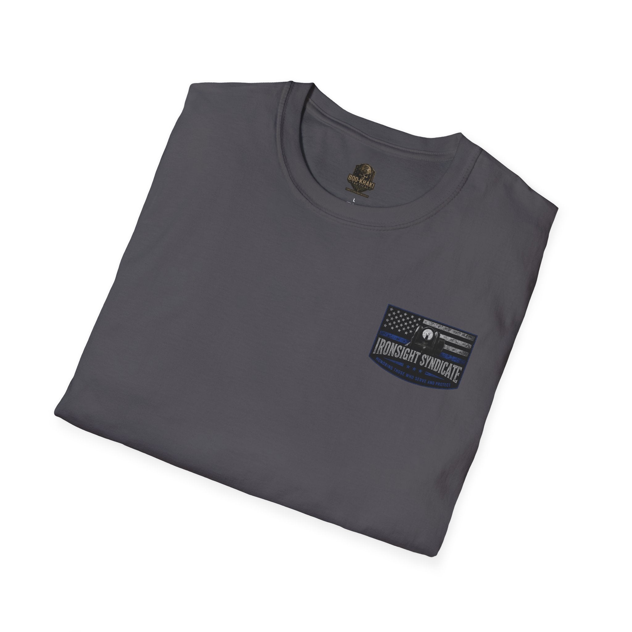 Thin Blue Line- In honor of our Brothers and Sisters in Blue T-Shirt | Patriotic Military Graphic Tee for Veterans & Patriots, Adult (13 and up), unisex