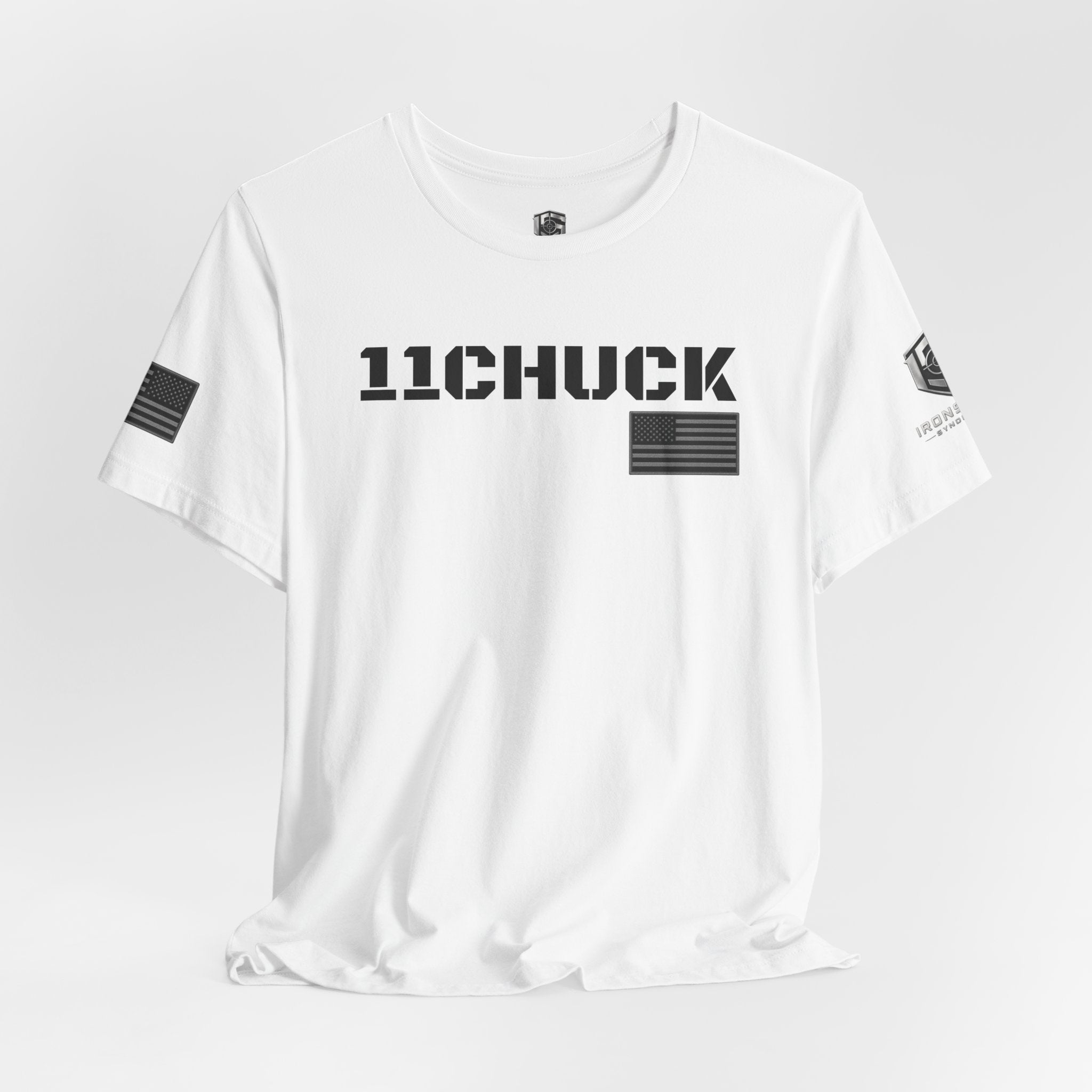 11Chuck Indirect Fire Infantryman Inspired Patriotic T-Shirt Black text - White | Ironsight Syndicate