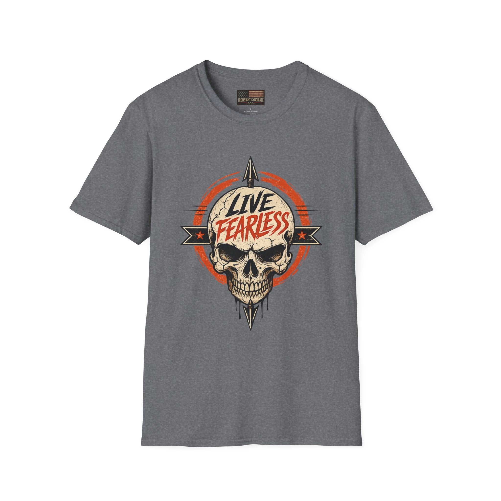 Live Fearless Skull Military T-Shirt (Front and Back) | Ironsight Syndicate