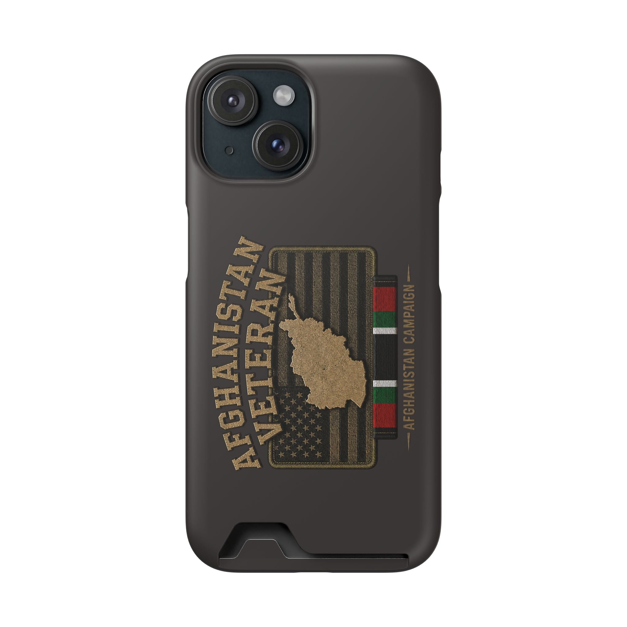 Afghanistan Veteran Phone Case with Card Holder — Military Tribute Wallet Case - iPhone 15 (Matte) | Ironsight Syndicate