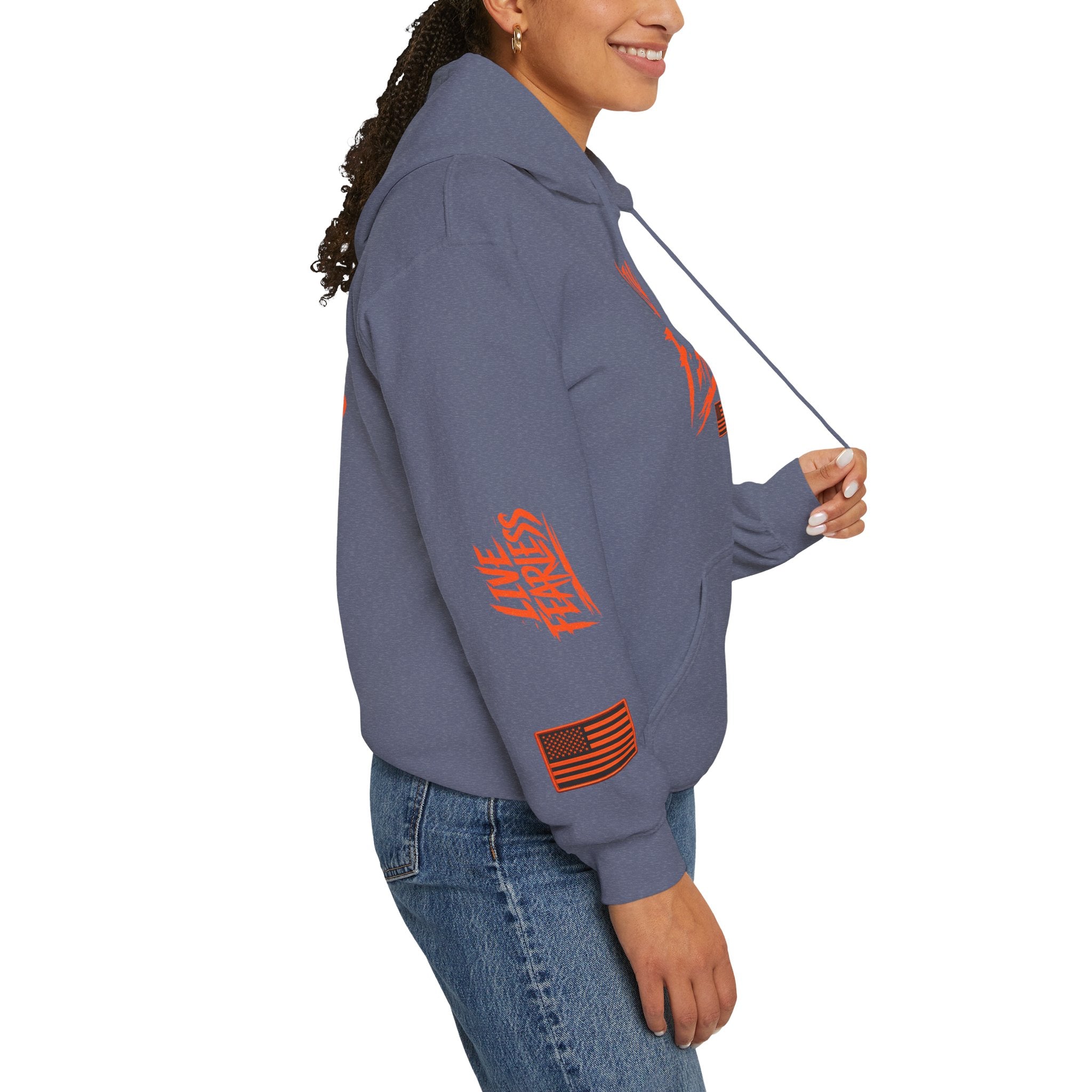 Live Fearless Hoodie (Orange)| Premium Heavy Weight-Military-Inspired Patriotic Hoodie | Ironsight Syndicate