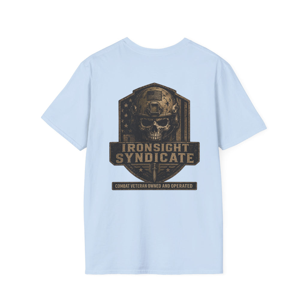 Ironsight Syndicate Tactical Skull T-Shirt | Patriotic Military Graphic Tee for Veterans & Patriots, Adult (13 and up), unisex