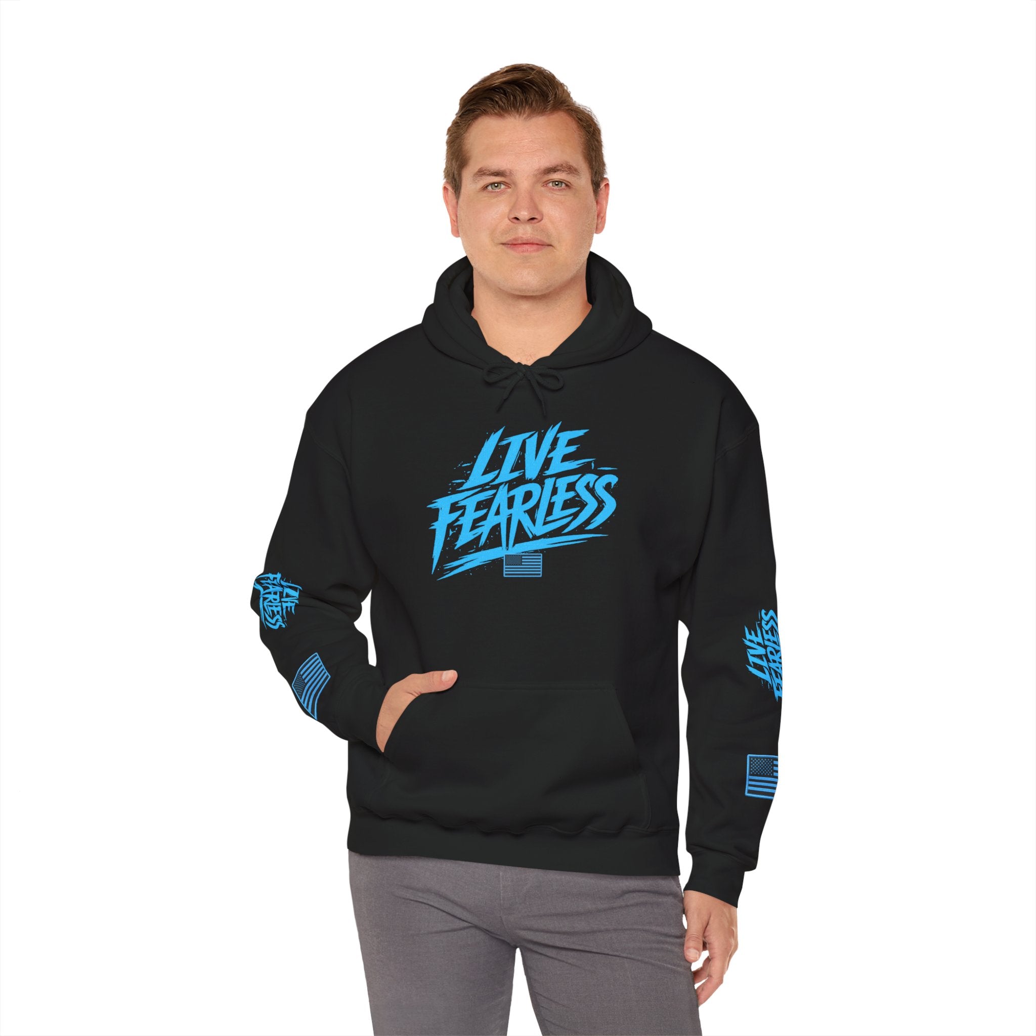 Live Fearless Hoodie | Premium Heavy Weight-Military-Inspired Patriotic Hoodie - Black | Ironsight Syndicate