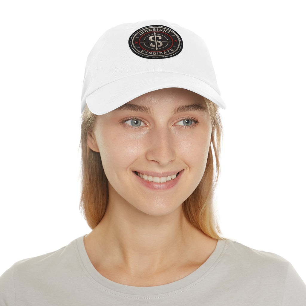 Embroidered Round Leather Patch Dad Hat – Ironsight Syndicate Logo