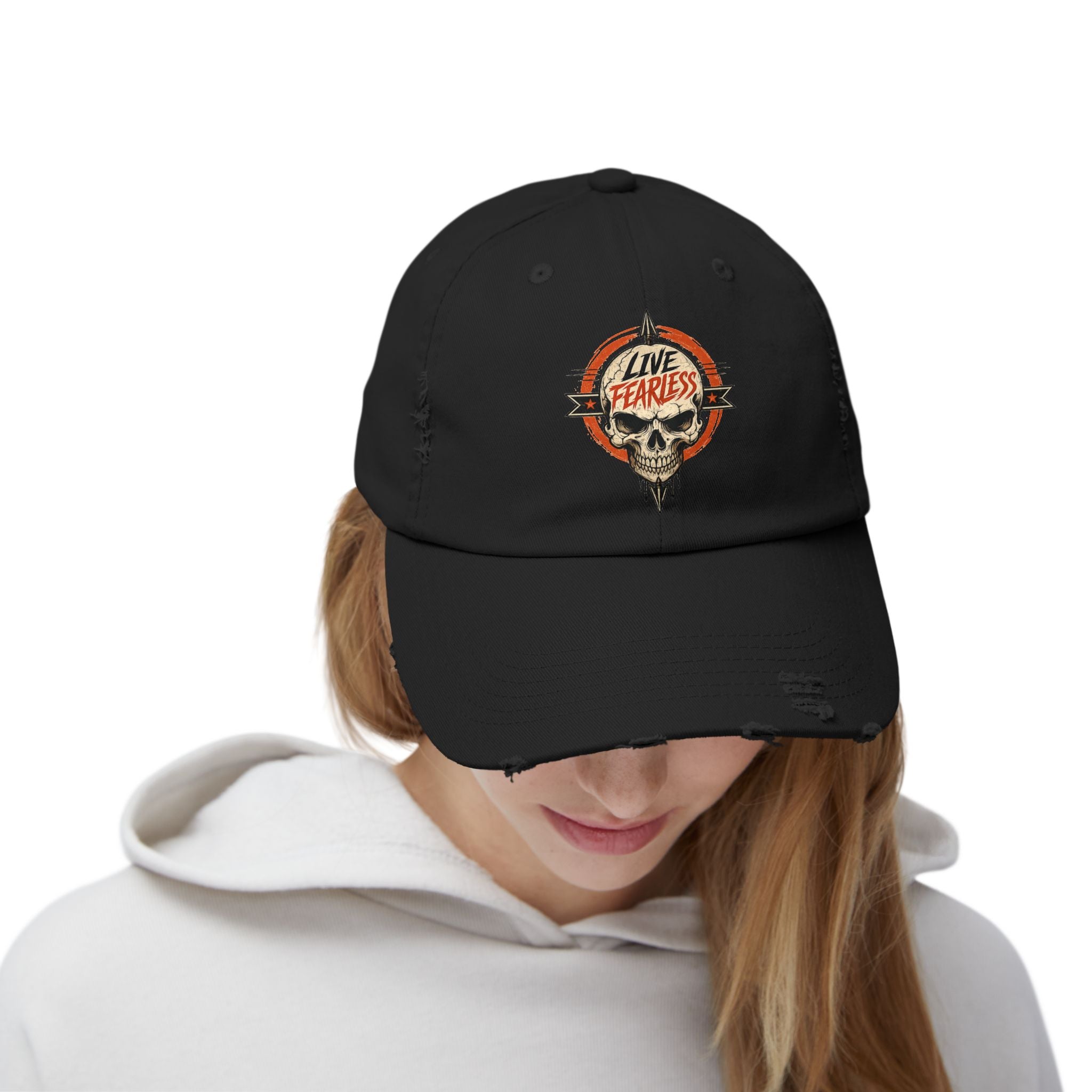 Live Fearless Distressed Cap — Vintage Skull Baseball Hat | Ironsight Syndicate