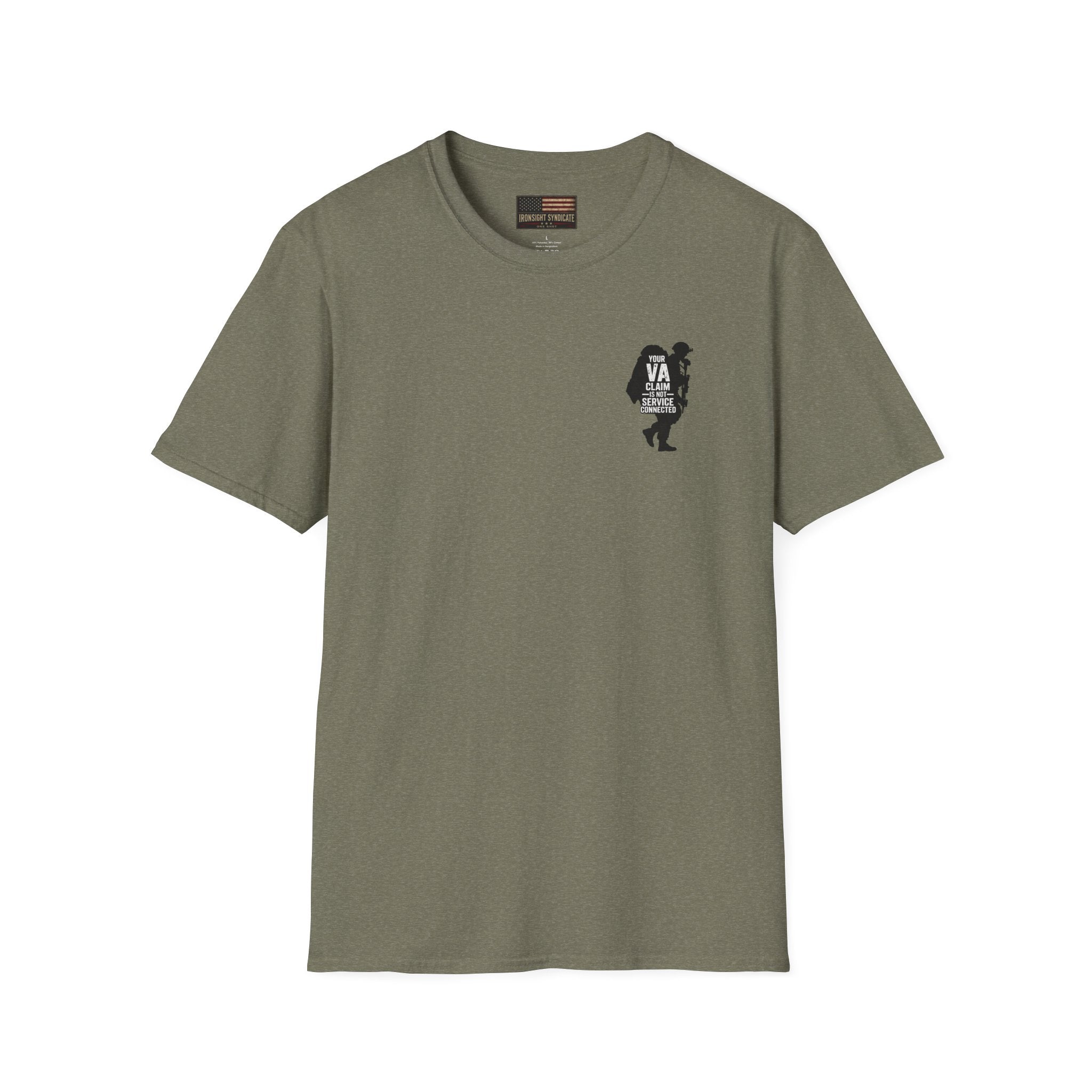 VA Tinnitus Claim is Not Service Connected T-Shirt - Heather Military Green | Ironsight Syndicate