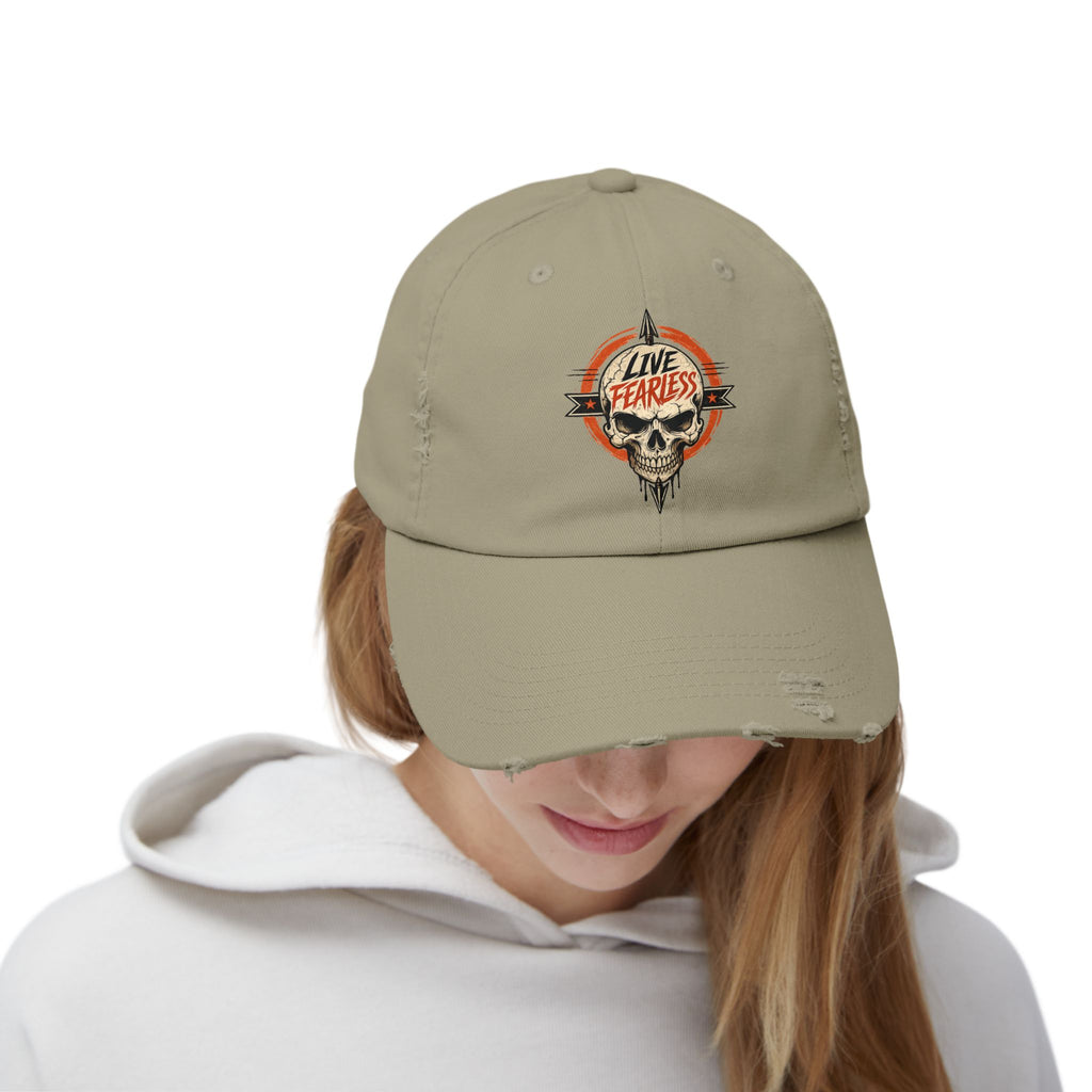Live Fearless Distressed Cap — Vintage Skull Baseball Hat | Ironsight Syndicate