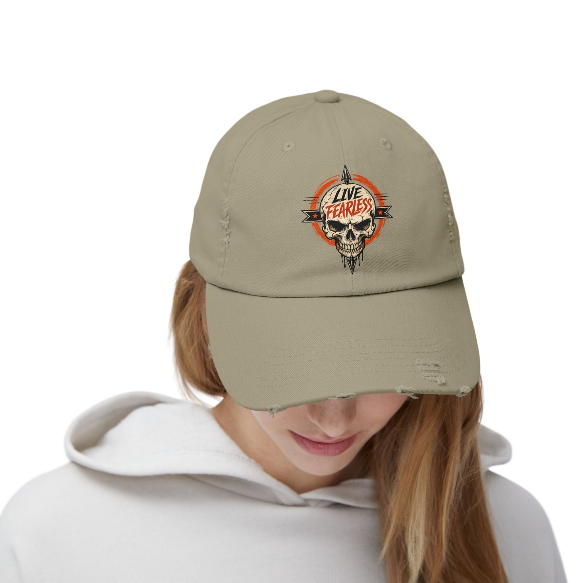 Live Fearless Distressed Cap — Vintage Skull Baseball Hat | Ironsight Syndicate