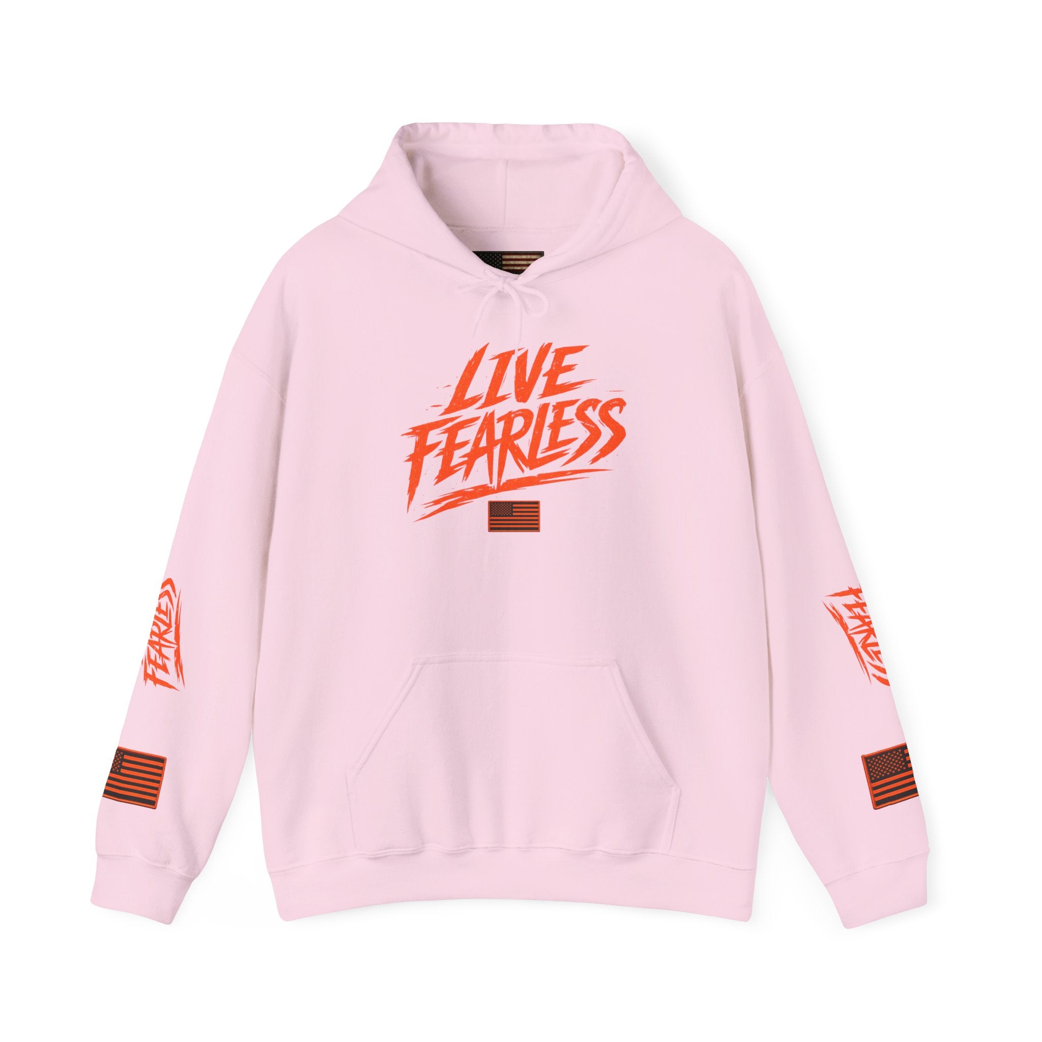 Live Fearless Hoodie (Orange)| Premium Heavy Weight-Military-Inspired Patriotic Hoodie - Light Pink | Ironsight Syndicate