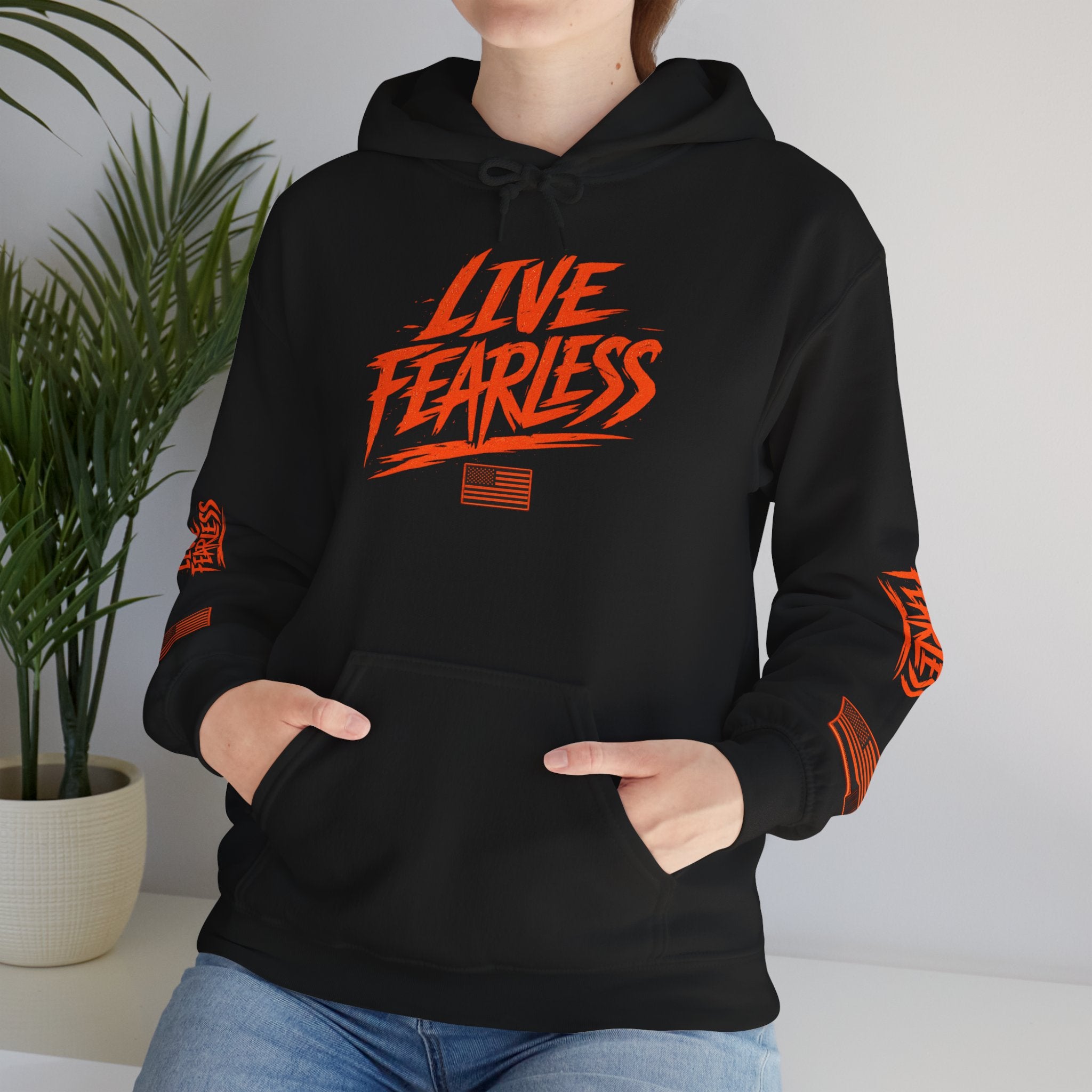 Live Fearless Hoodie (Orange)| Premium Heavy Weight-Military-Inspired Patriotic Hoodie | Ironsight Syndicate