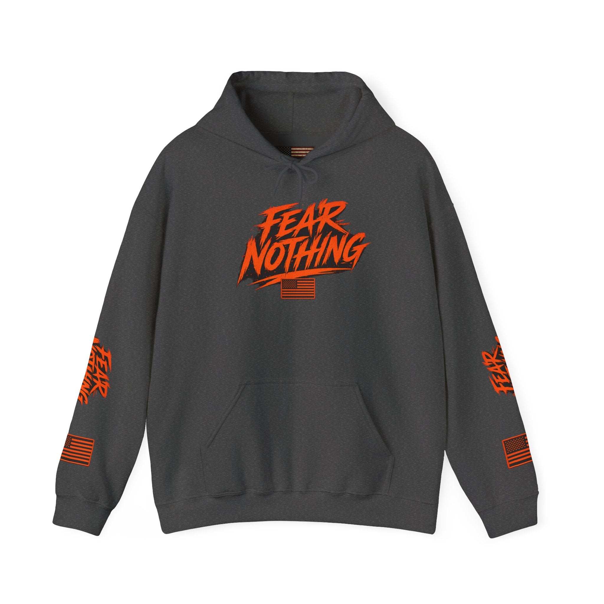 Fear Nothing Hoodie (Orange) | Premium Military-Inspired Patriotic Hoodie - Dark Heather | Ironsight Syndicate