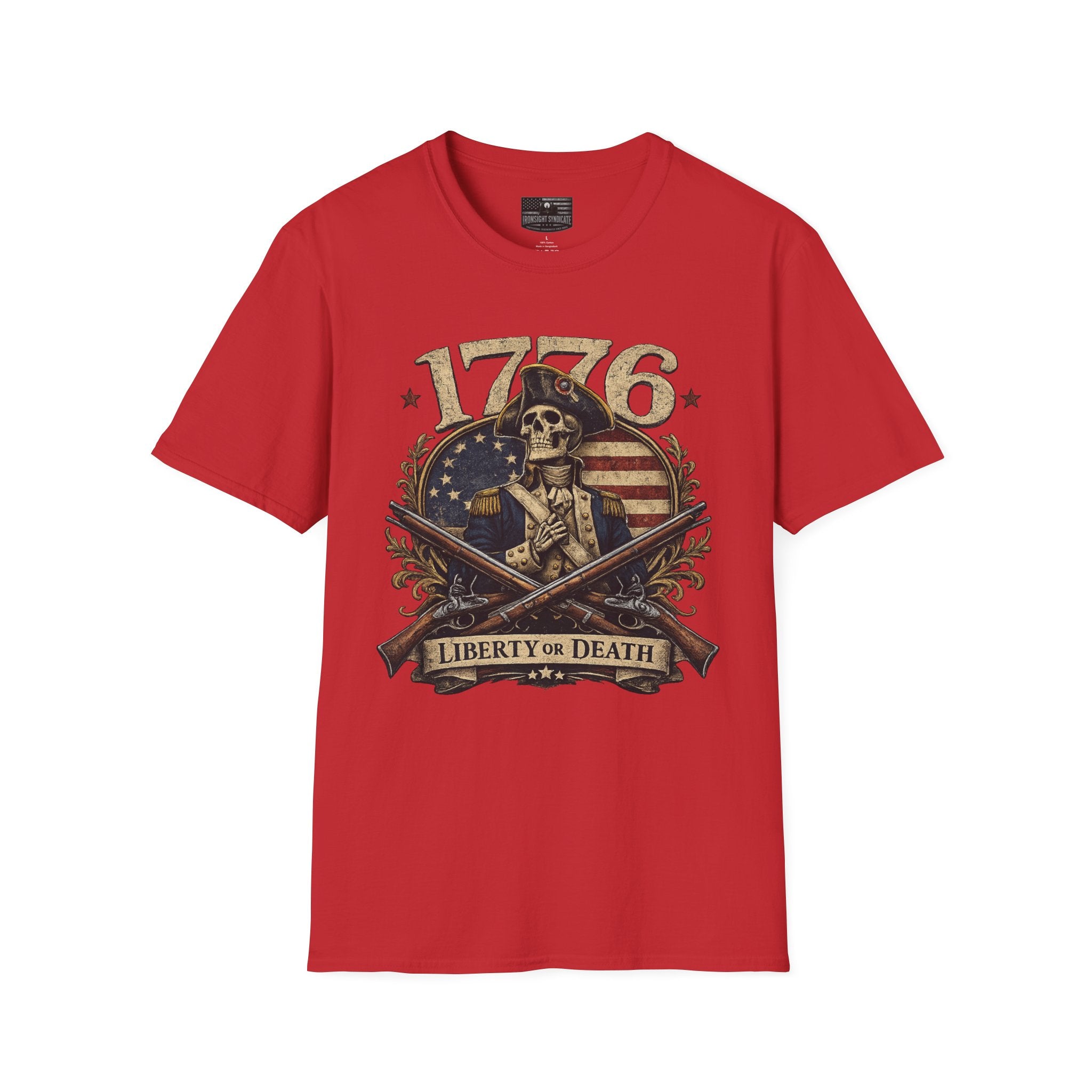 1776 Liberty or Death T-Shirt — Patriotic Revolutionary War Skull Tee
