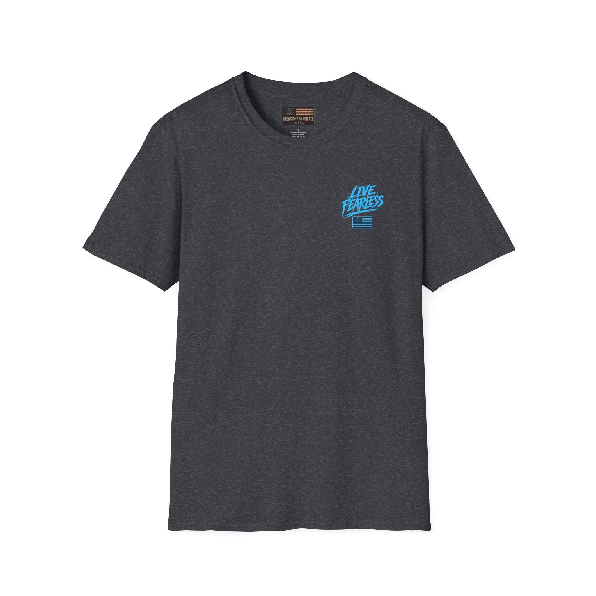 Live Fearless (Blue) Military-Inspired Graphic T-Shirt - Dark Heather Grey / XS | Ironsight Syndicate