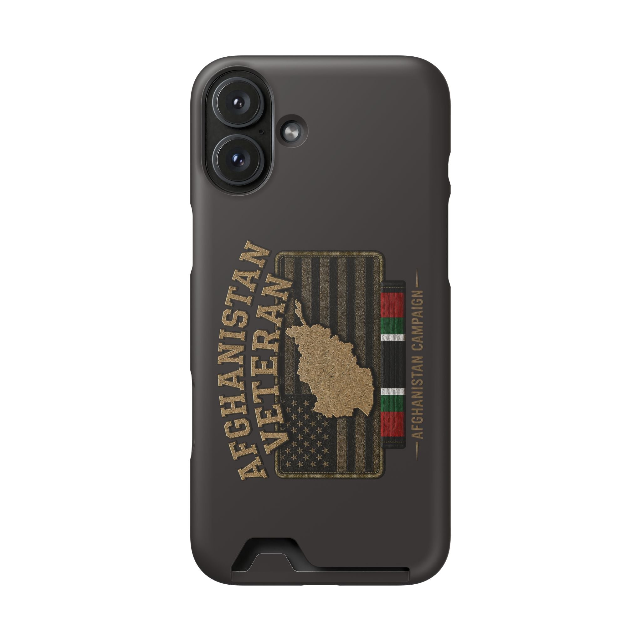 Afghanistan Veteran Phone Case with Card Holder — Military Tribute Wallet Case - iPhone 16 Plus (Matte) | Ironsight Syndicate