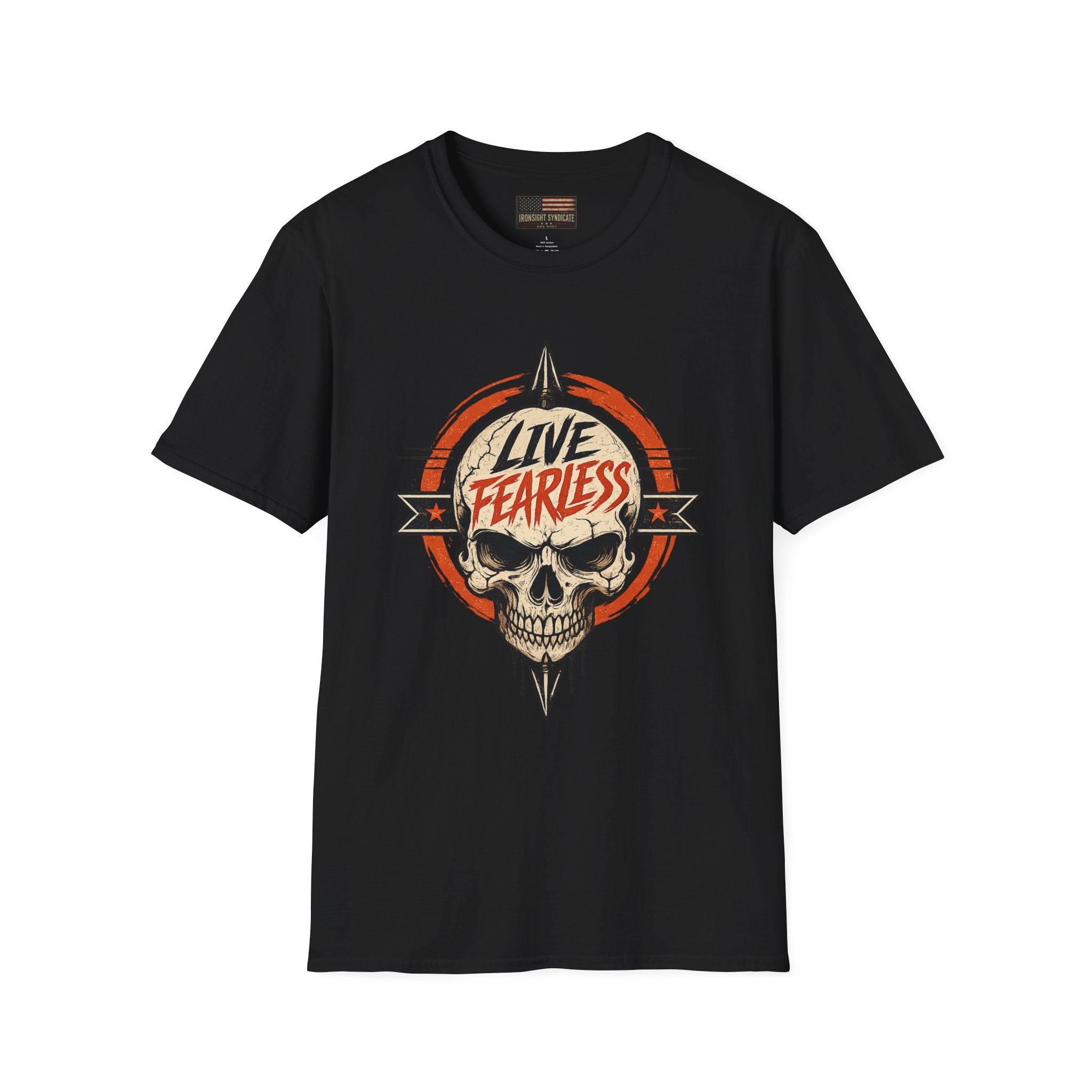 Live Fearless Skull Military T-Shirt (Front and Back) - Black | Ironsight Syndicate