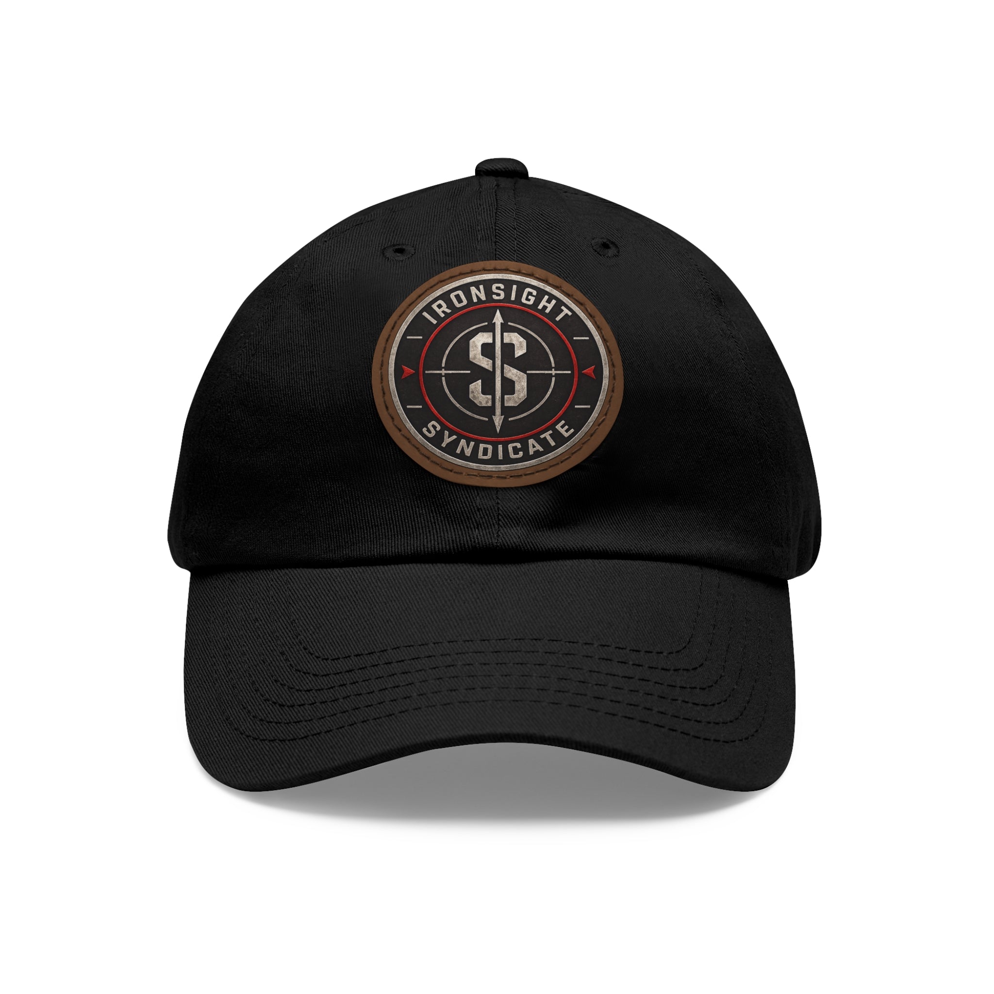 Embroidered Round Leather Patch Dad Hat – Ironsight Syndicate Logo
