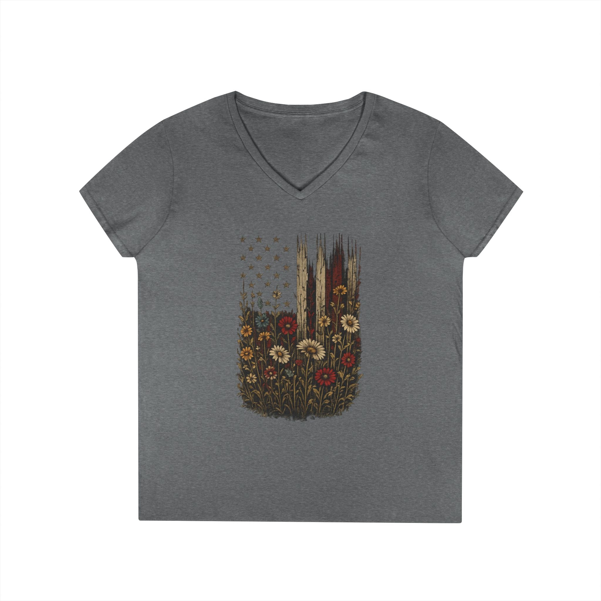 Wrapped in Old Glory - Ladies' V-Neck T-Shirt - Graphite Heather | Ironsight Syndicate