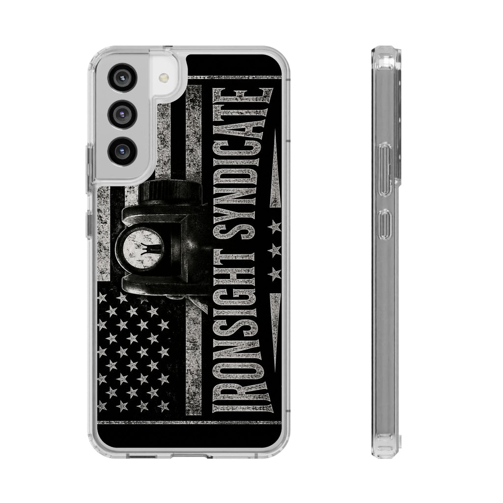 Clear Impact-Resistant Phone Case — "Ironsight Syndicate" Vintage Patriot Design