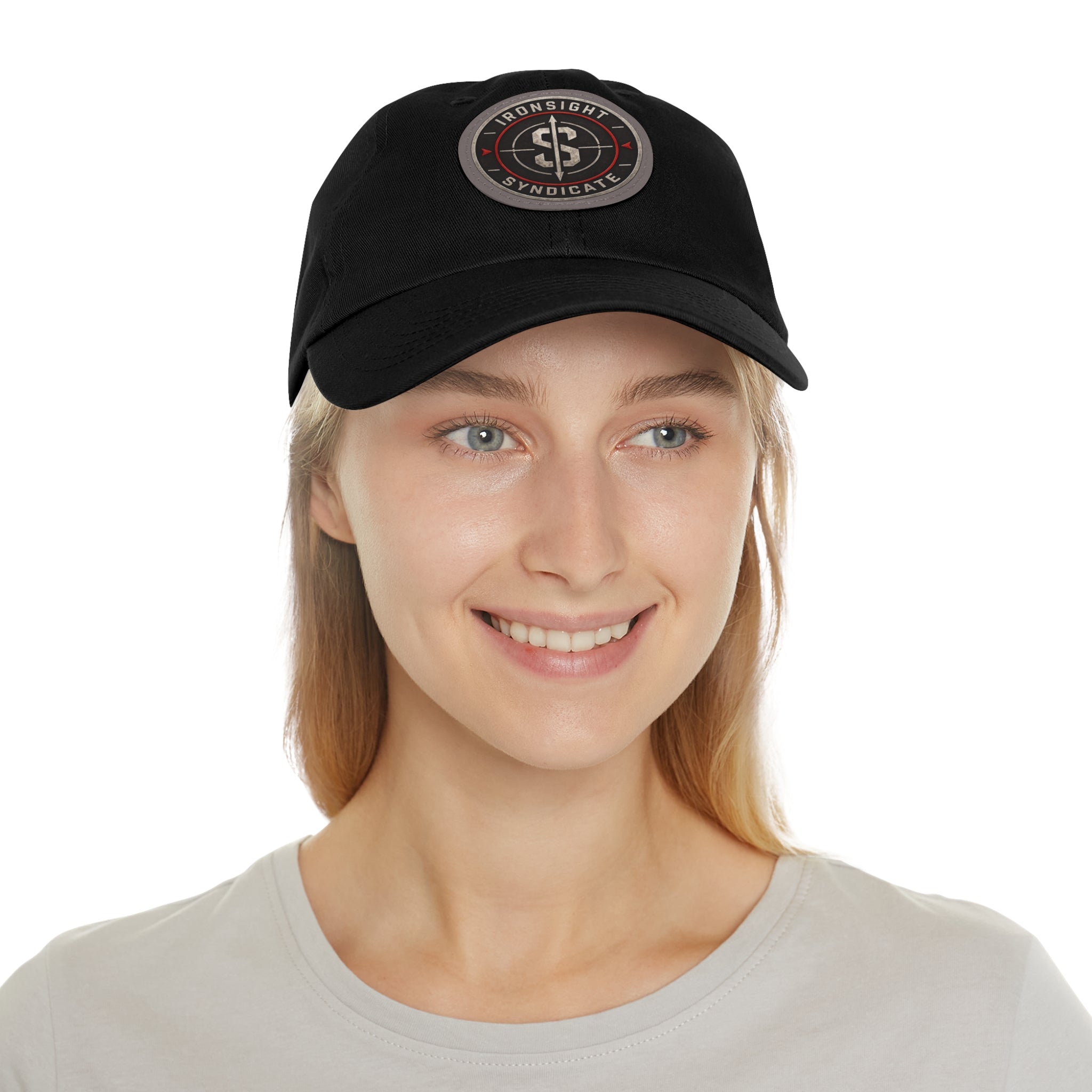 Embroidered Round Leather Patch Dad Hat – Ironsight Syndicate Logo