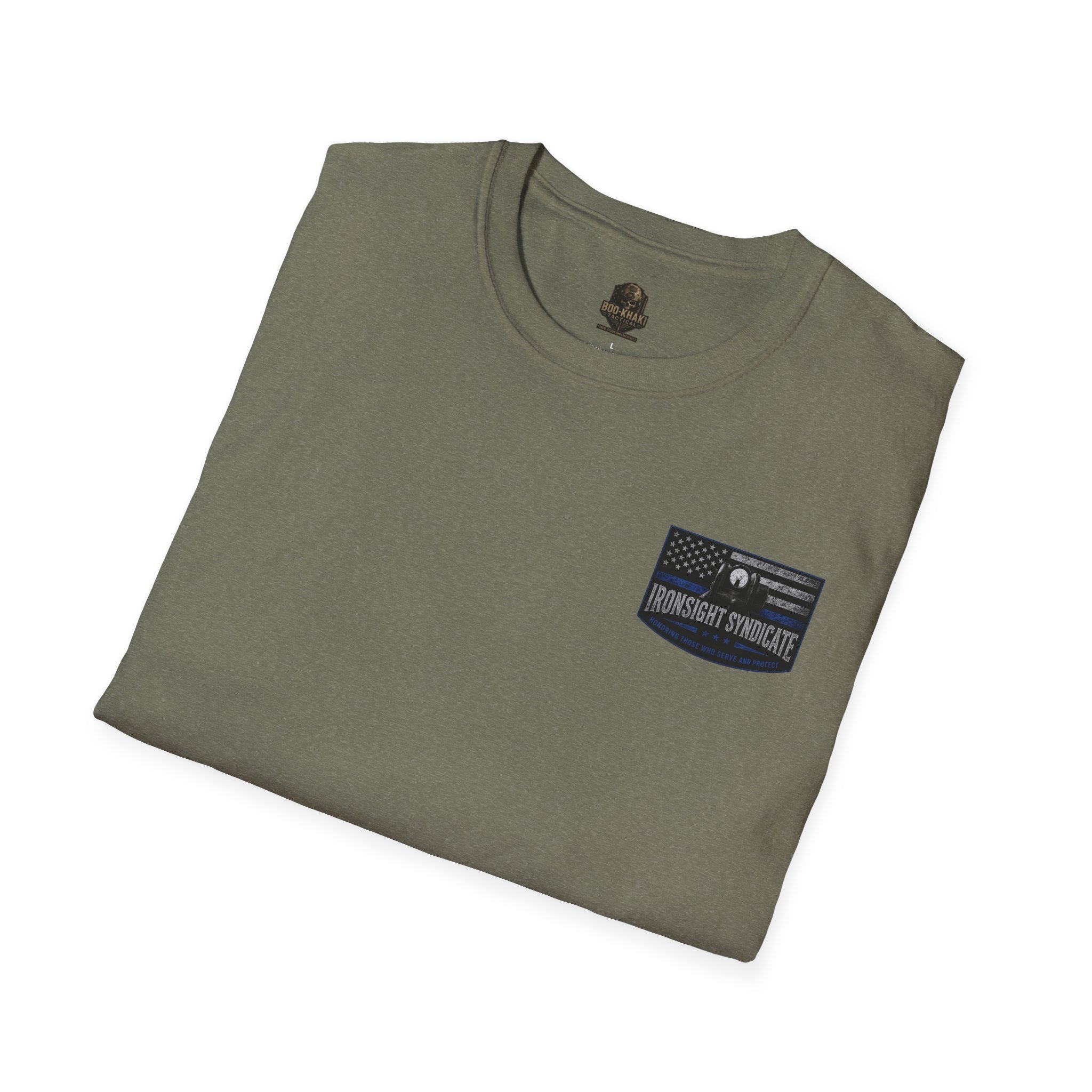 Thin Blue Line- In honor of our Brothers and Sisters in Blue T-Shirt | Patriotic Military Graphic Tee for Veterans & Patriots, Adult (13 and up), unisex
