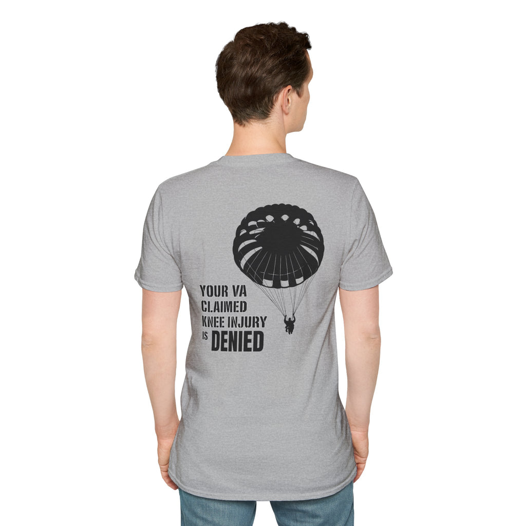 VA Knee Injury Claim Is Denied T-Shirt (Black Graphic) | Ironsight Syndicate
