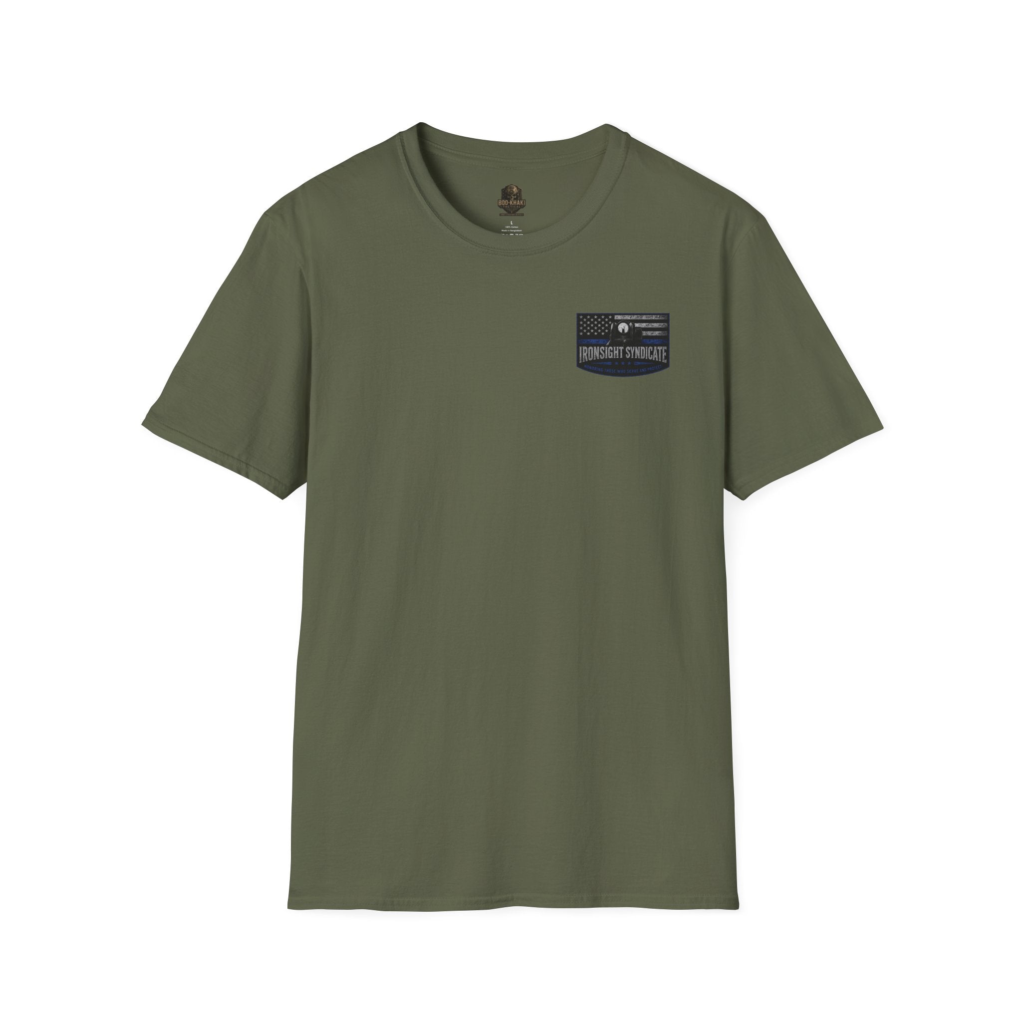 Thin Blue Line- In honor of our Brothers and Sisters in Blue T-Shirt | Patriotic Military Graphic Tee for Veterans & Patriots, Adult (13 and up), unisex