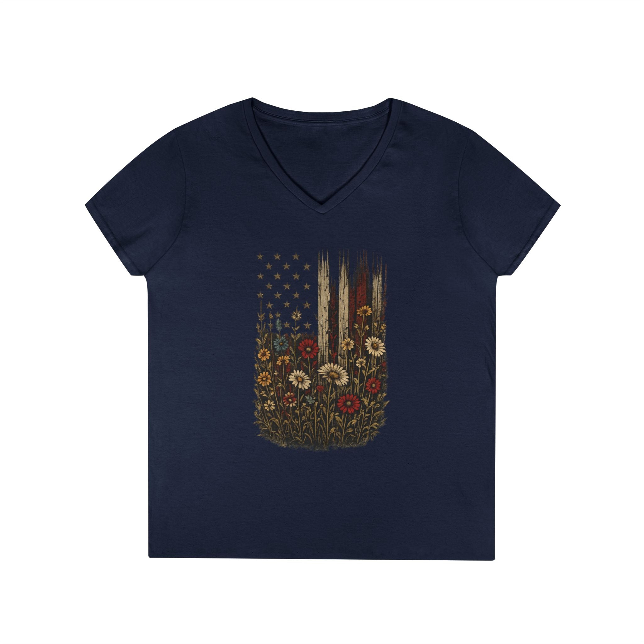 Wrapped in Old Glory - Ladies' V-Neck T-Shirt - Navy | Ironsight Syndicate