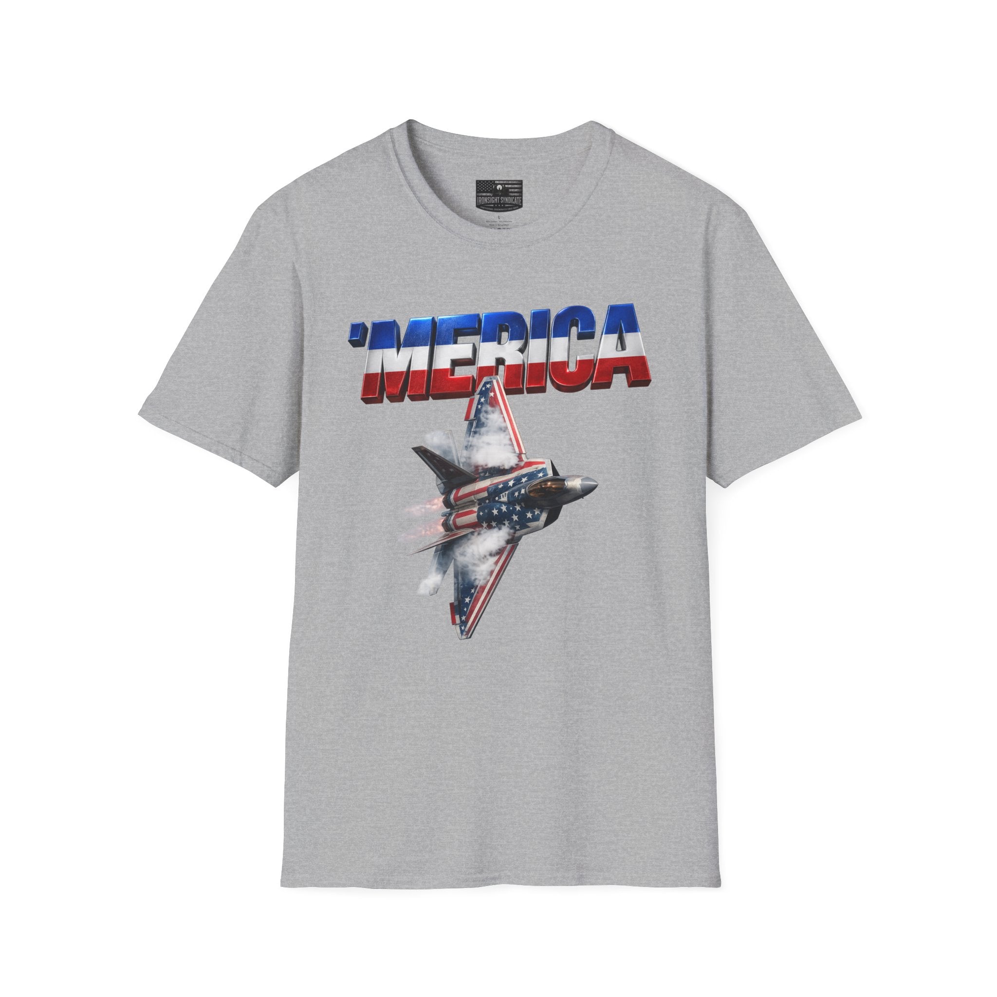 F22 Merica! Patriotic Ironsight Syndicate T-Shirt | Patriotic Military Graphic Tee for Veterans & Patriots, Adult (13 and up), unisex