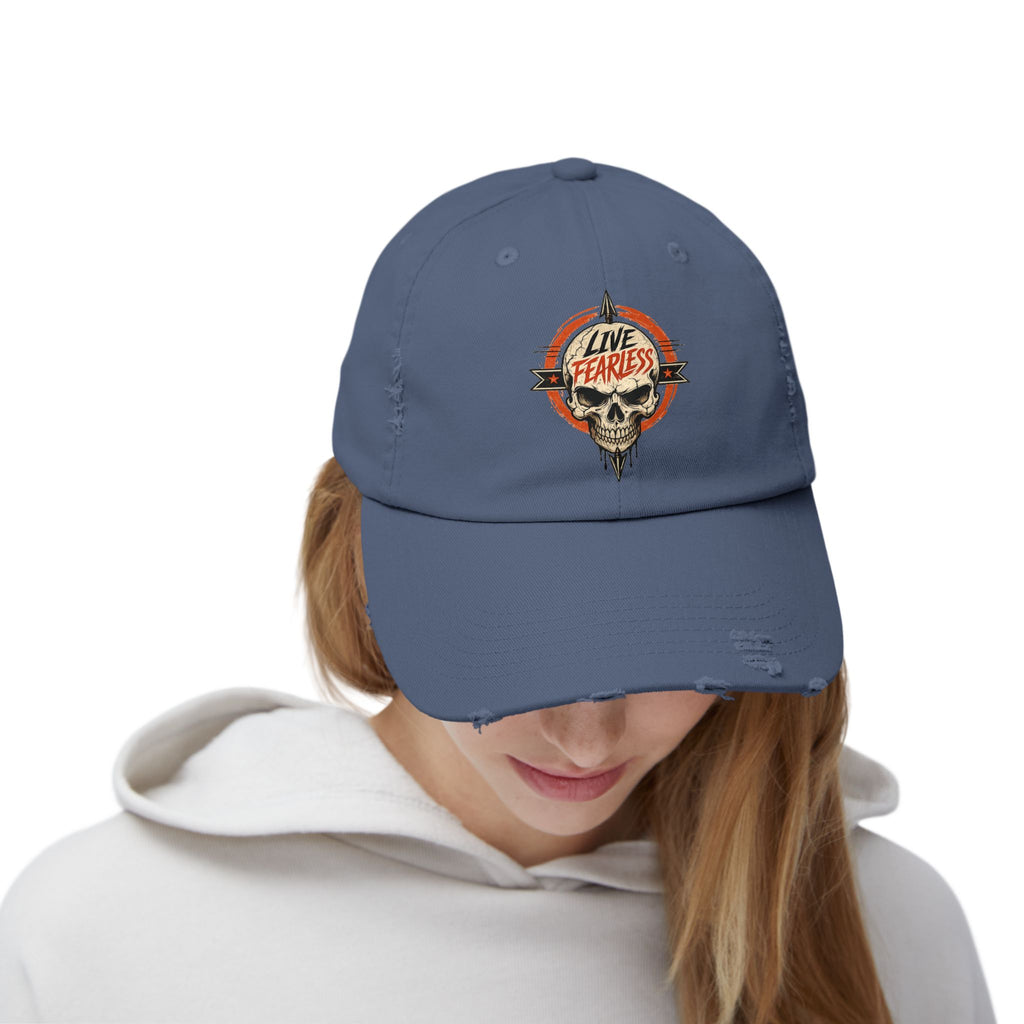 Live Fearless Distressed Cap — Vintage Skull Baseball Hat | Ironsight Syndicate