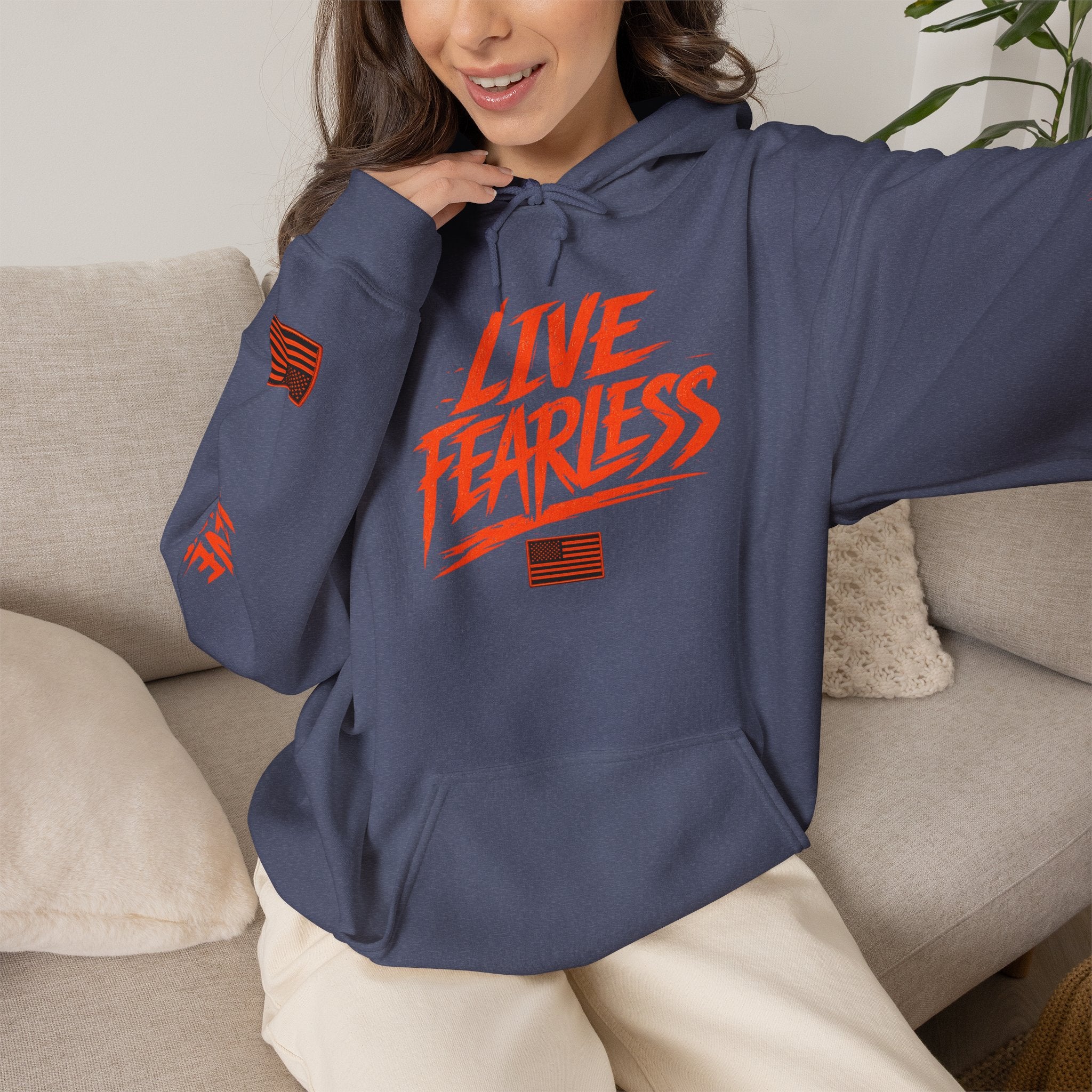Live Fearless Hoodie (Orange)| Premium Heavy Weight-Military-Inspired Patriotic Hoodie | Ironsight Syndicate