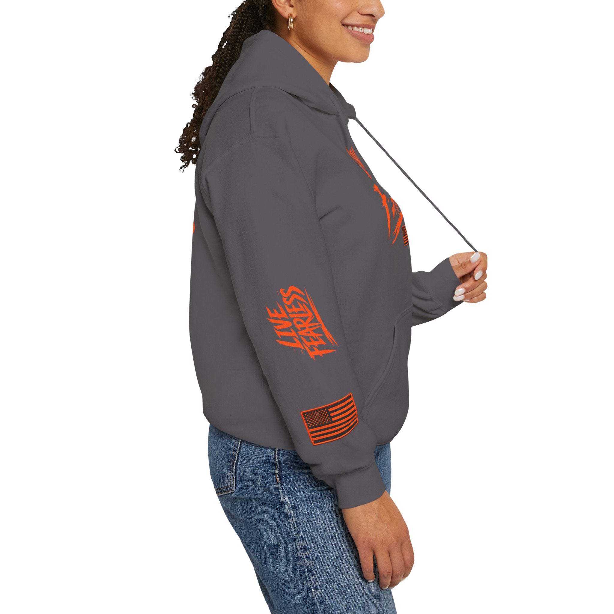 Live Fearless Hoodie (Orange)| Premium Heavy Weight-Military-Inspired Patriotic Hoodie | Ironsight Syndicate