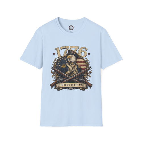 Bald Eagle 1776 Liberty or Death T-Shirt - Light Blue / S | Ironsight Syndicate