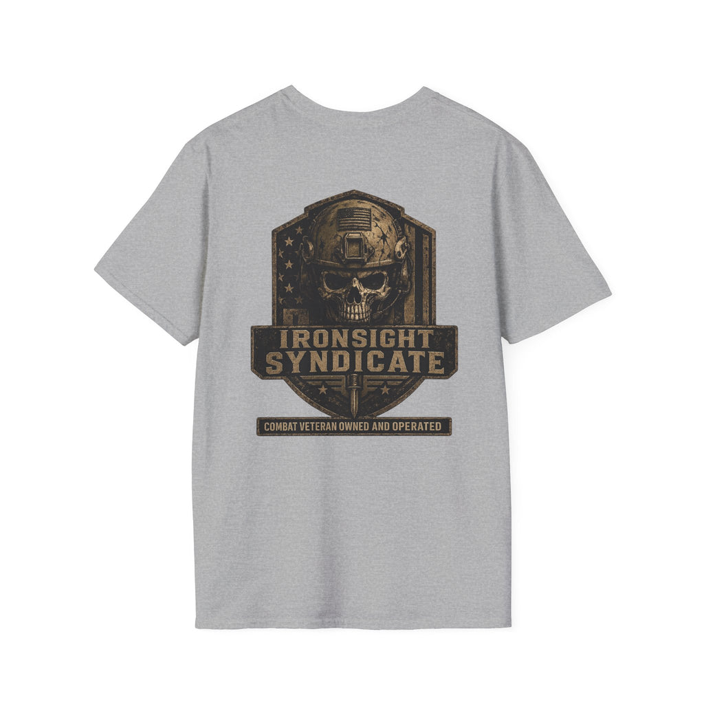 Ironsight Syndicate Tactical Skull T-Shirt | Patriotic Military Graphic Tee for Veterans & Patriots, Adult (13 and up), unisex