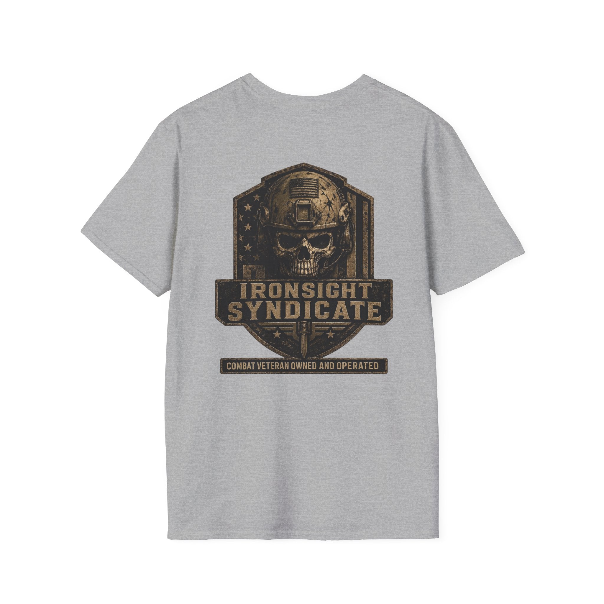 Ironsight Syndicate Tactical Skull T-Shirt | Patriotic Military Graphic Tee for Veterans & Patriots, Adult (13 and up), unisex