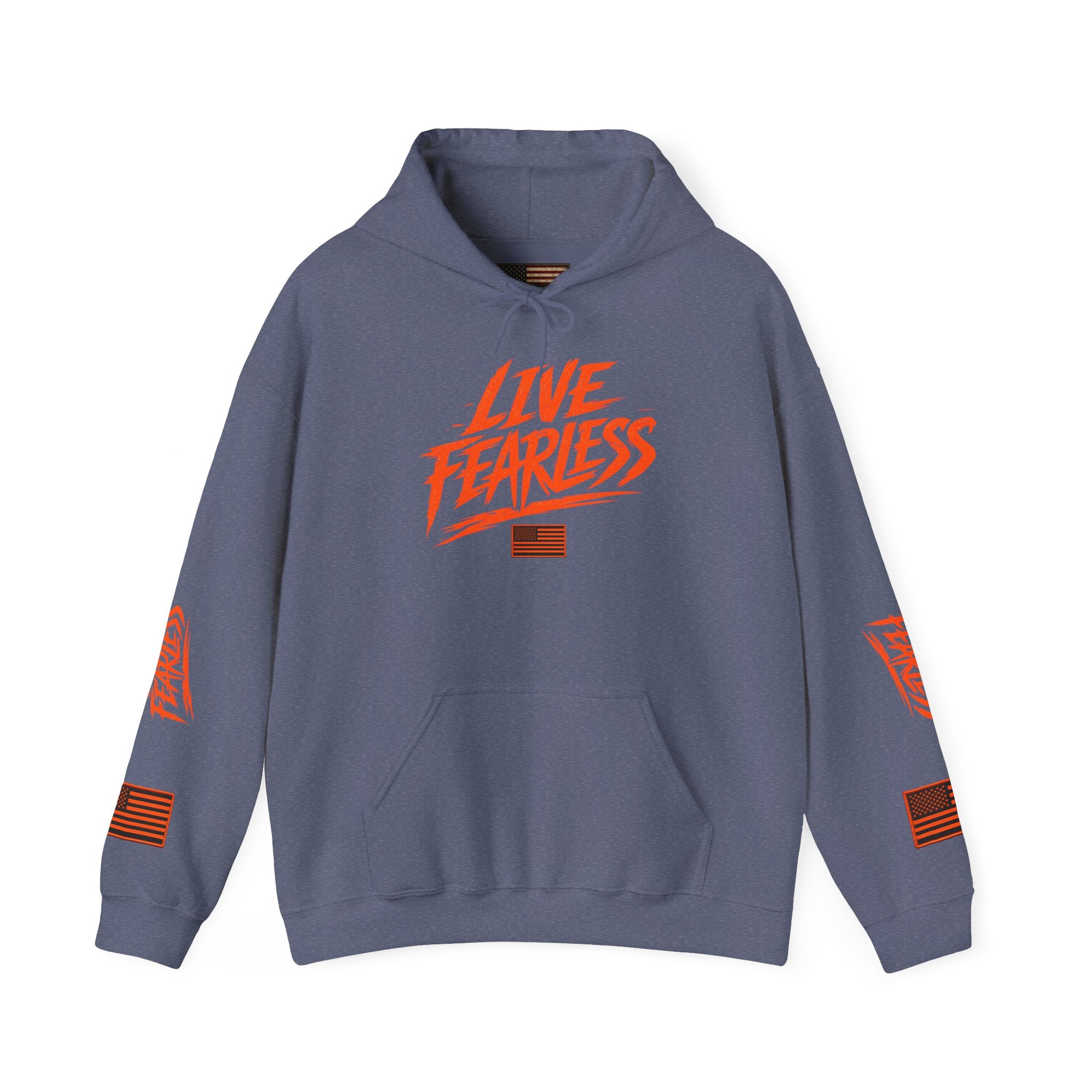 Live Fearless Hoodie (Orange)| Premium Heavy Weight-Military-Inspired Patriotic Hoodie - Heather Navy | Ironsight Syndicate