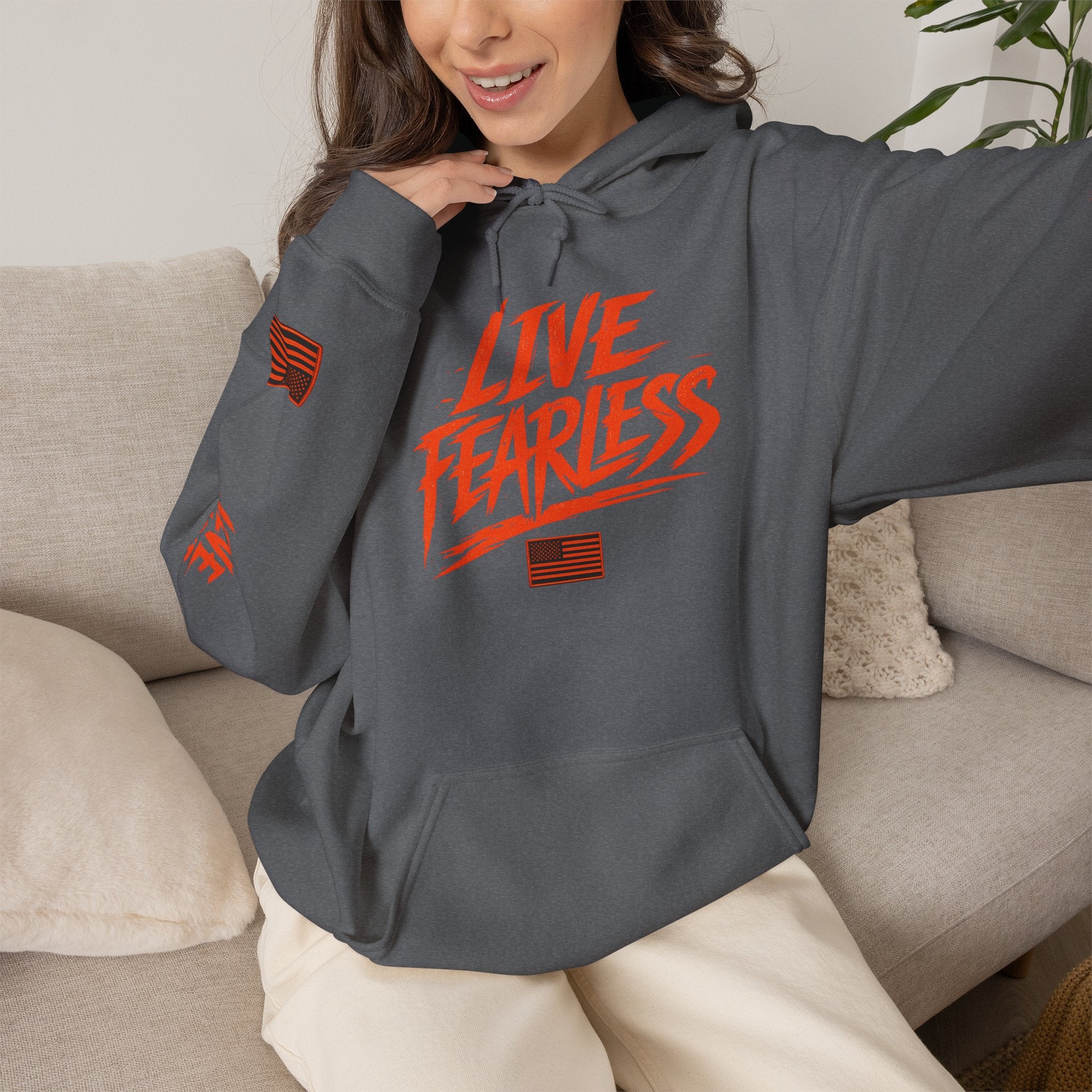 Live Fearless Hoodie (Orange)| Premium Heavy Weight-Military-Inspired Patriotic Hoodie | Ironsight Syndicate