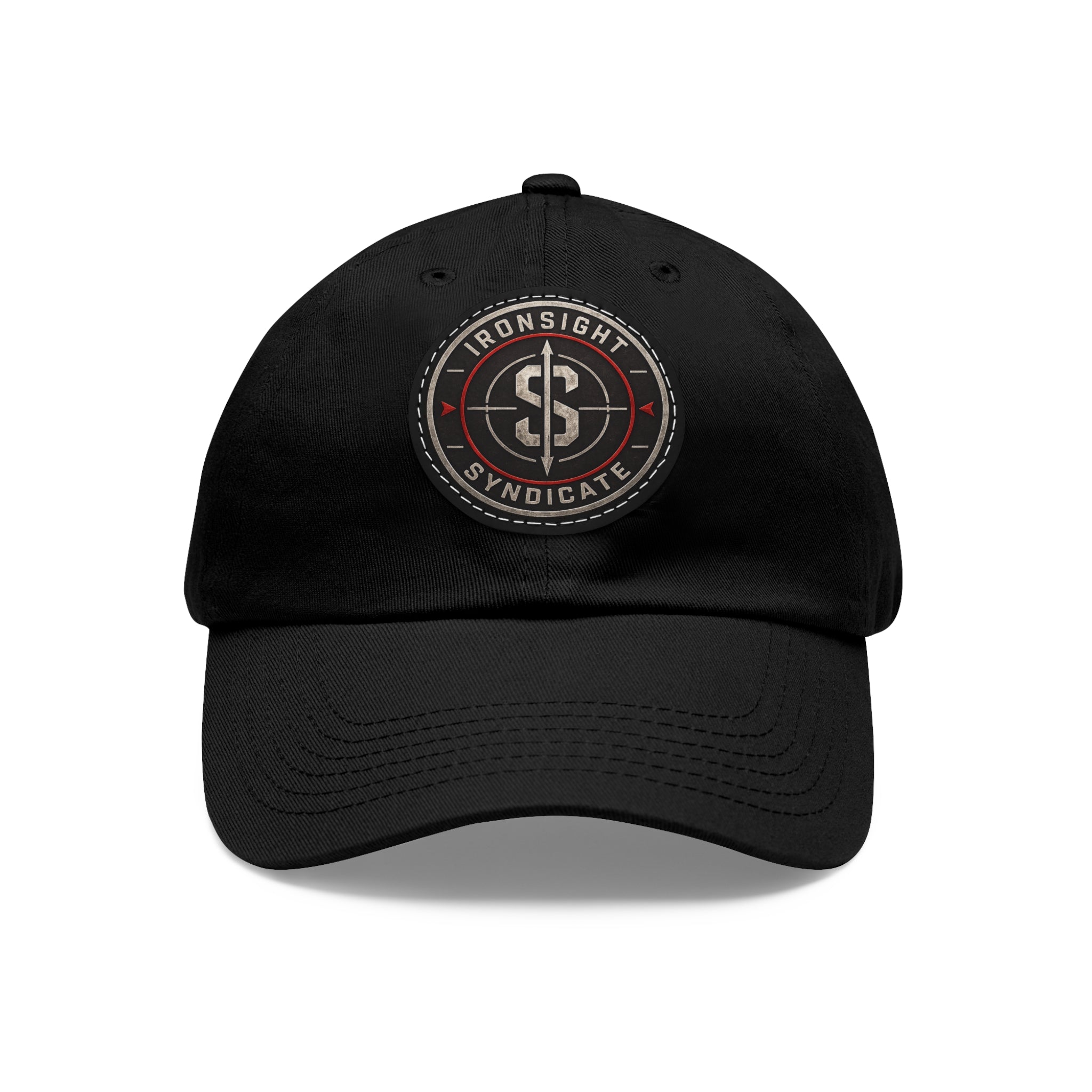 Embroidered Round Leather Patch Dad Hat – Ironsight Syndicate Logo