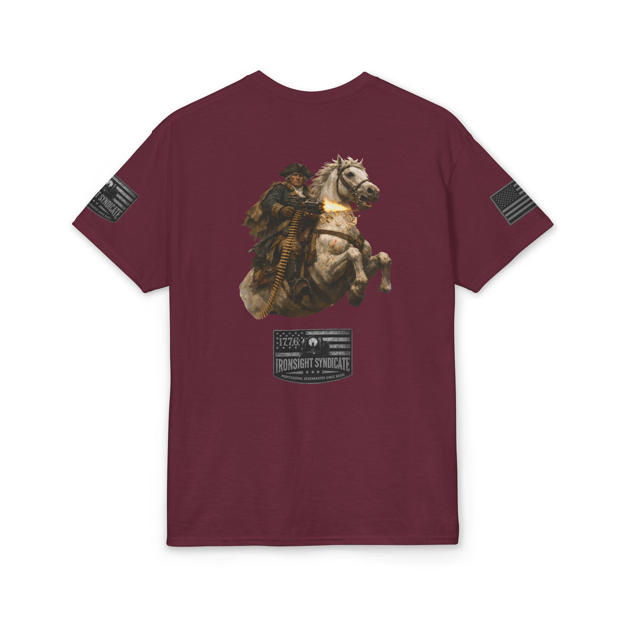 Machine gun George Washington  T-Shirt | Patriotic Military Graphic Tee for Veterans & Patriots, Adult (13 and up), unisex