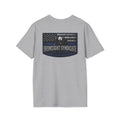 Thin Blue Line- In honor of our Brothers and Sisters in Blue T-Shirt | Patriotic Military Graphic Tee for Veterans & Patriots, Adult (13 and up), unisex