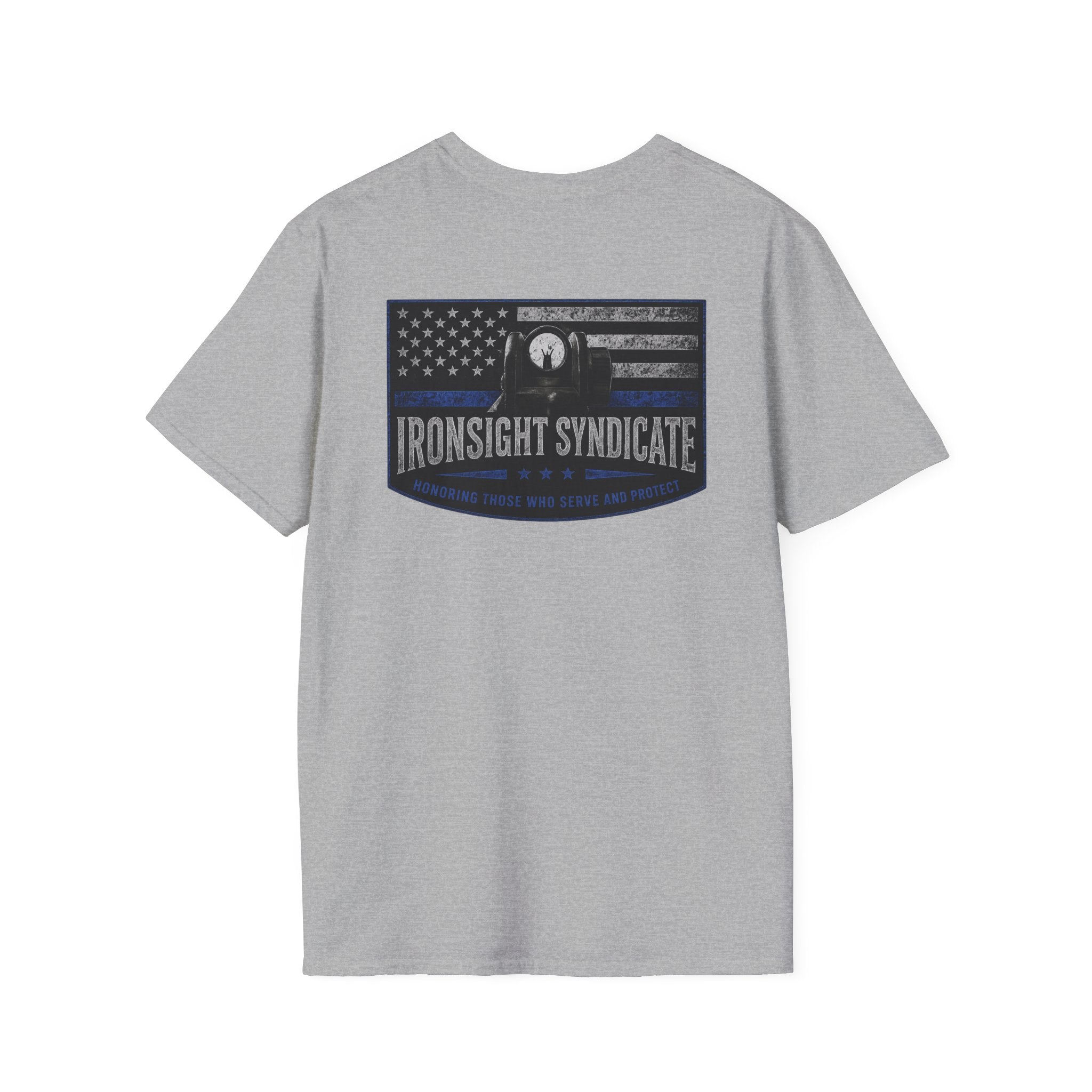 Thin Blue Line- In honor of our Brothers and Sisters in Blue T-Shirt | Patriotic Military Graphic Tee for Veterans & Patriots, Adult (13 and up), unisex